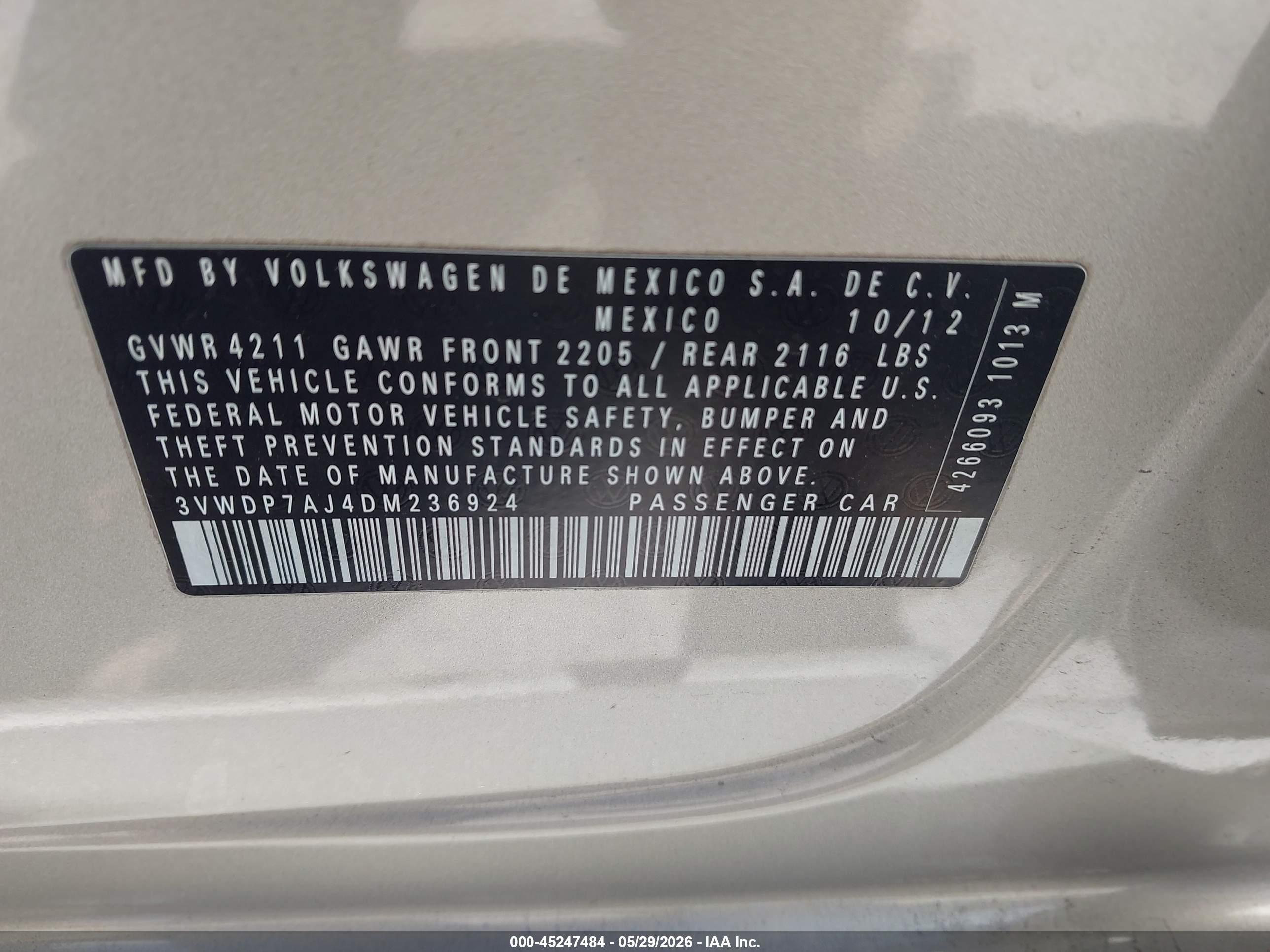 2013 Volkswagen Jetta 2.5l Se Champagne vin: 3VWDP7AJ4DM236924