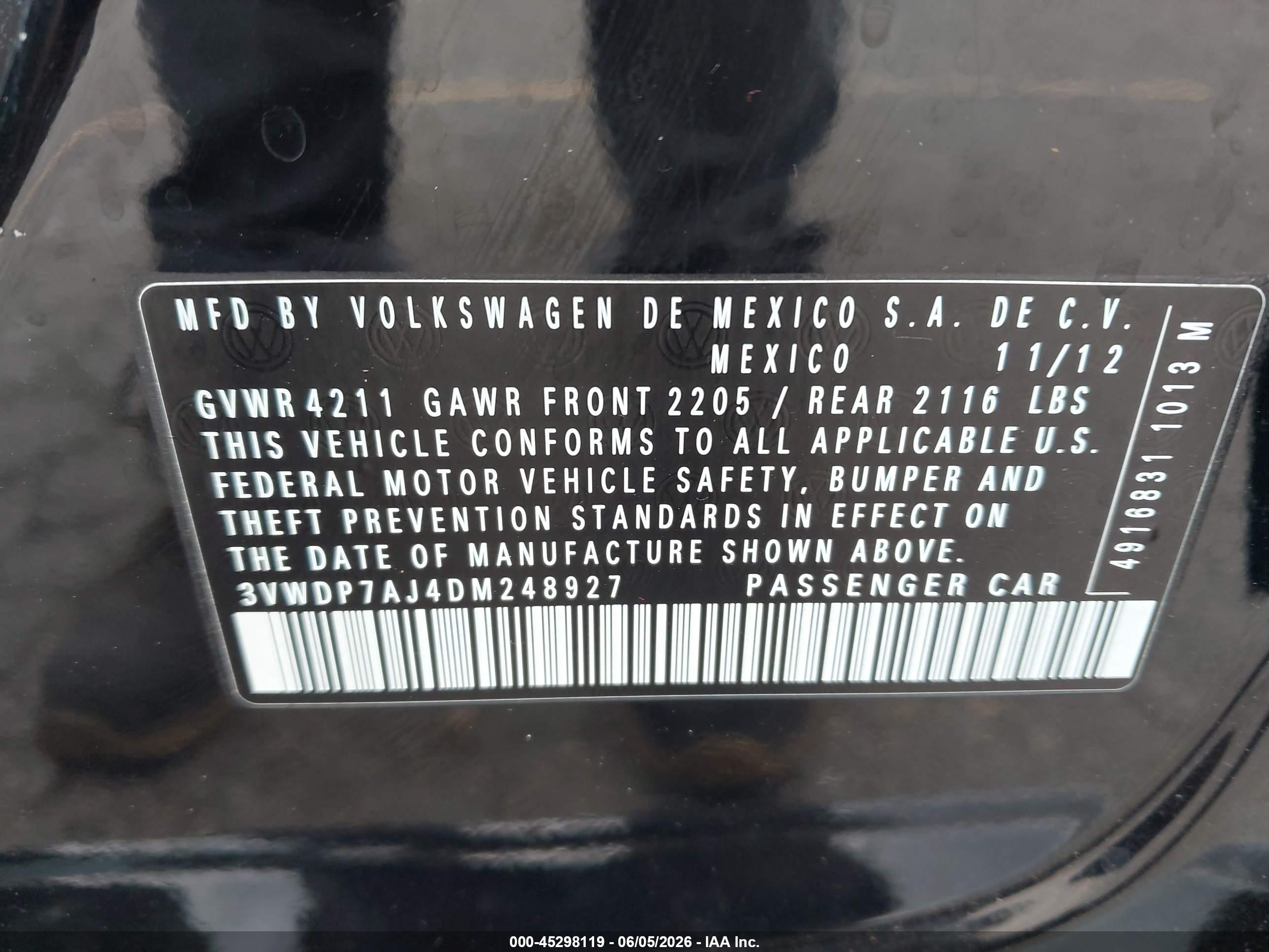 2013 Volkswagen Jetta 2.5l Se Black vin: 3VWDP7AJ4DM248927
