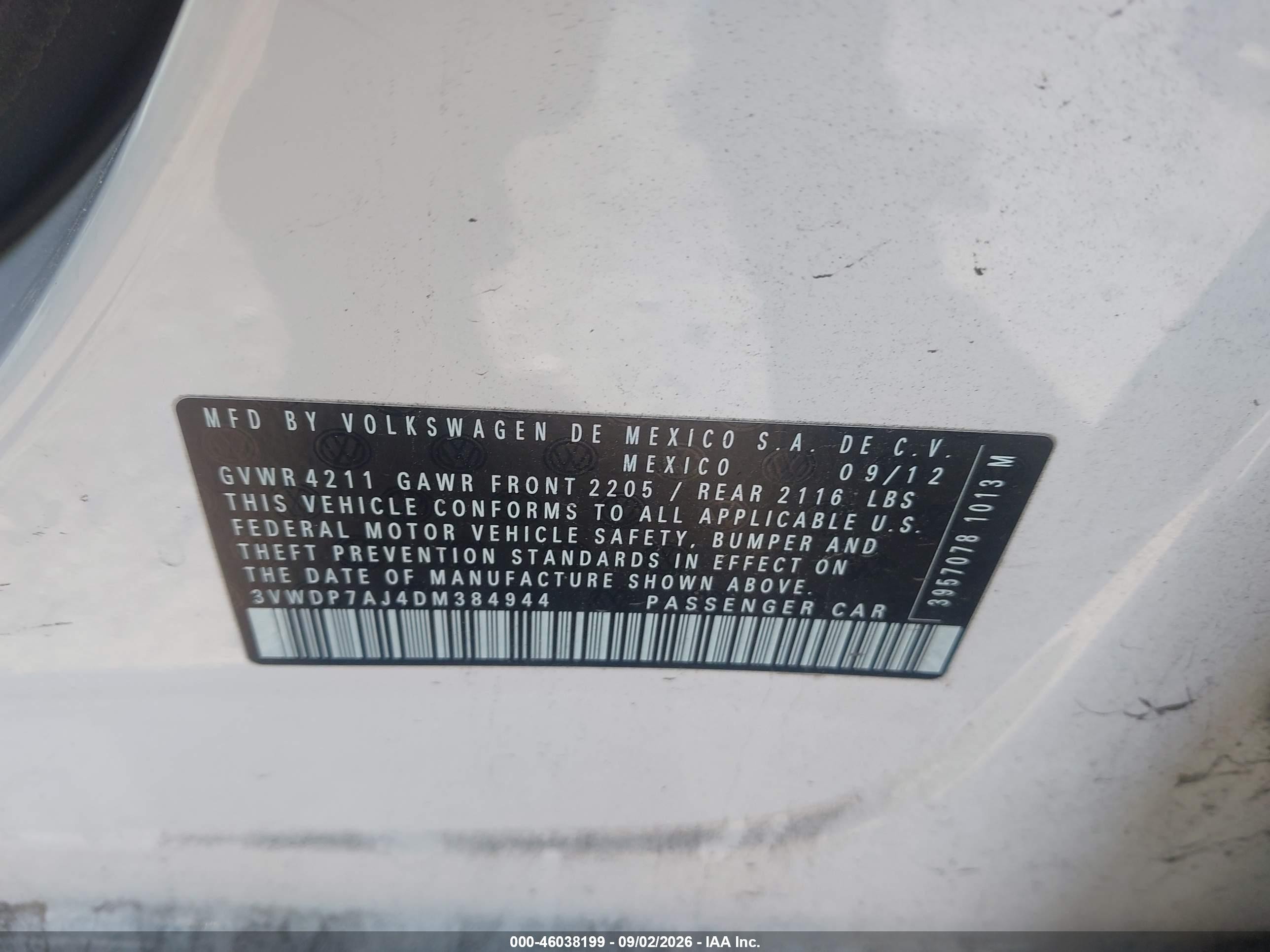 2013 Volkswagen Jetta 2.5l Se White vin: 3VWDP7AJ4DM384944