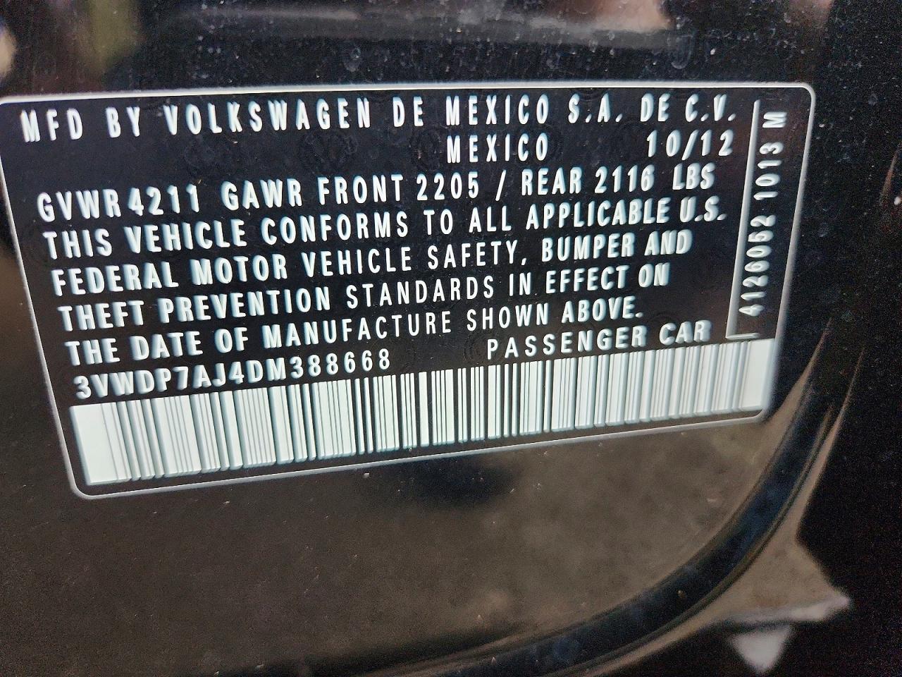 2013 Volkswagen Jetta Se Black vin: 3VWDP7AJ4DM388668