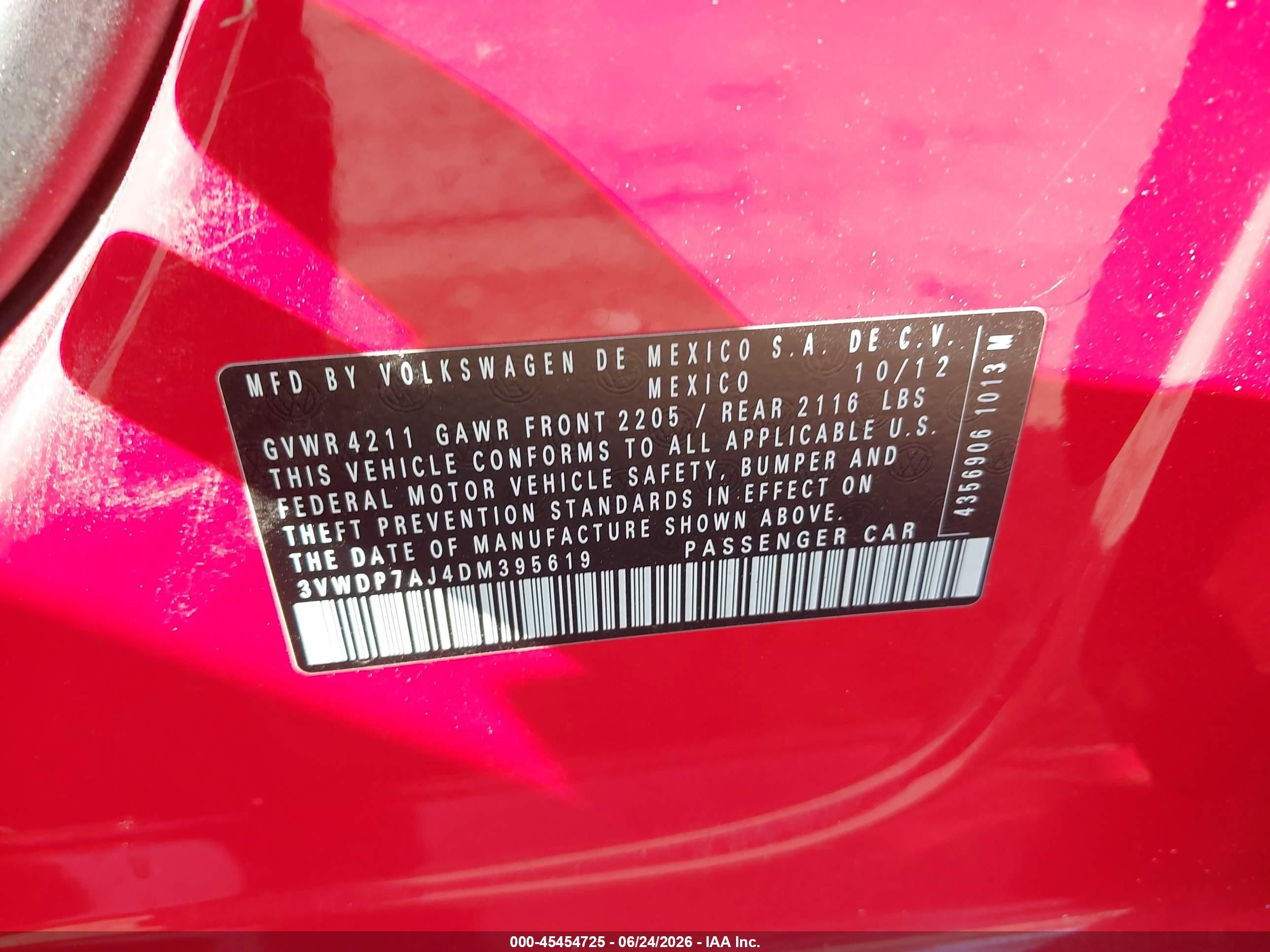 2013 Volkswagen Jetta 2.5l Se Red vin: 3VWDP7AJ4DM395619