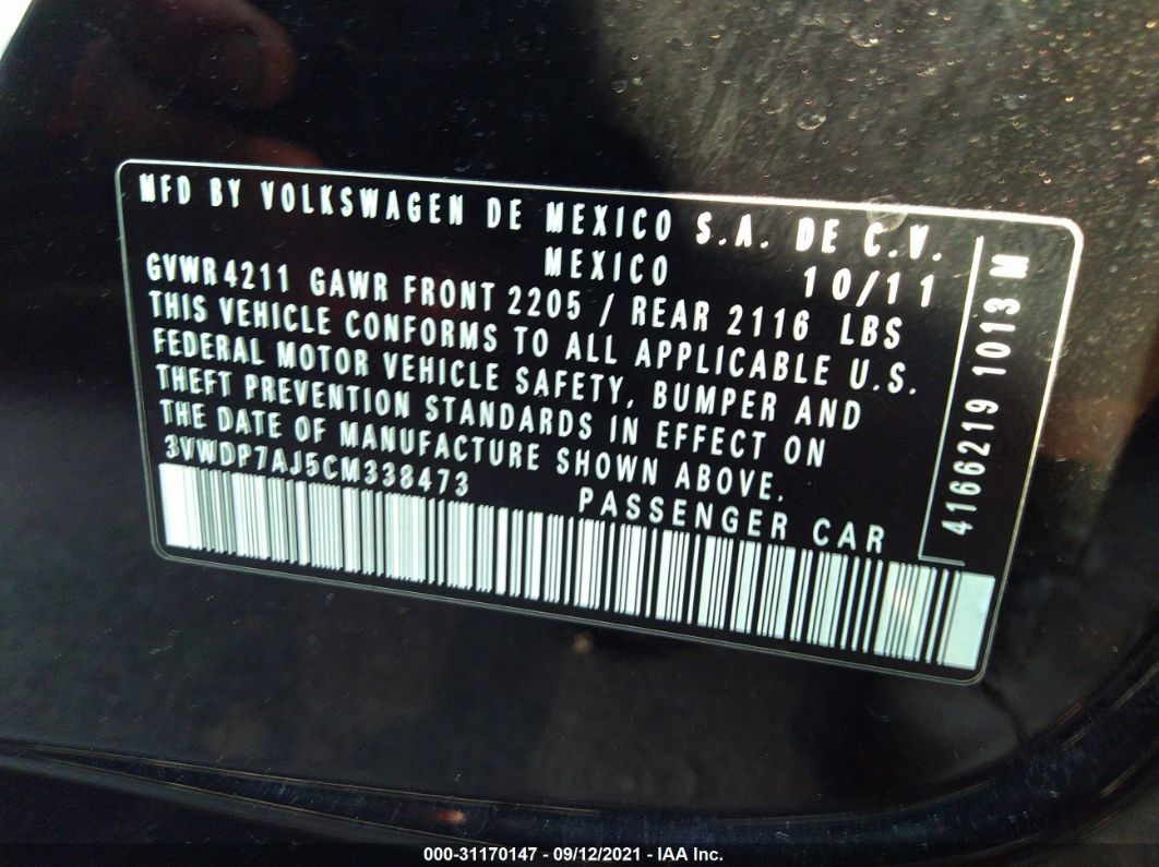 2012 Volkswagen Jetta Sedan Se W Black vin: 3VWDP7AJ5CM338473