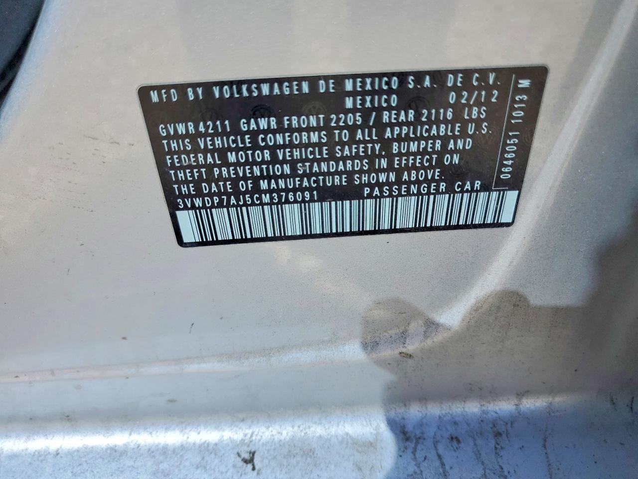 2012 Volkswagen Jetta Se Silver vin: 3VWDP7AJ5CM376091
