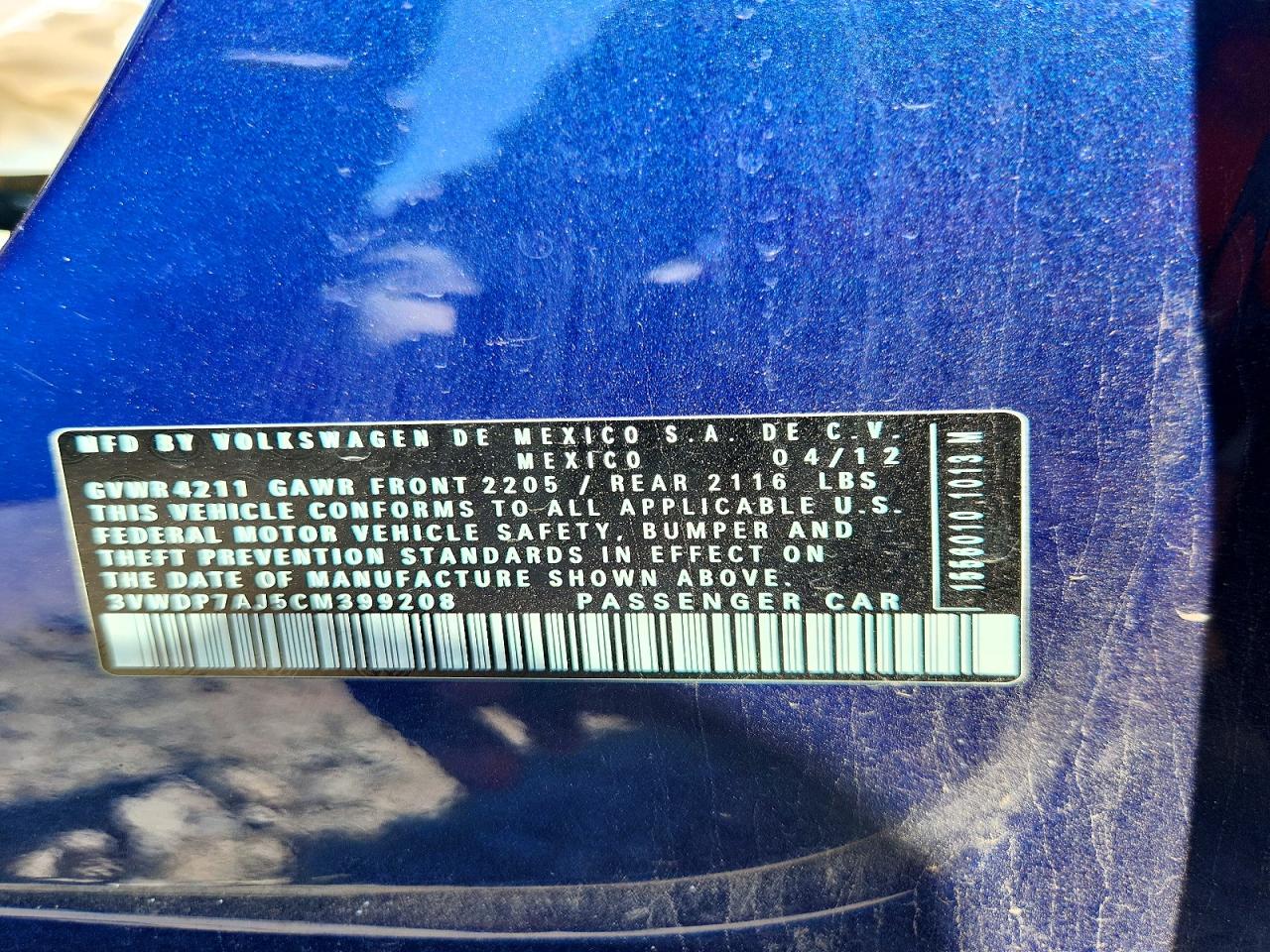 2012 Volkswagen Jetta Se Blue vin: 3VWDP7AJ5CM399208