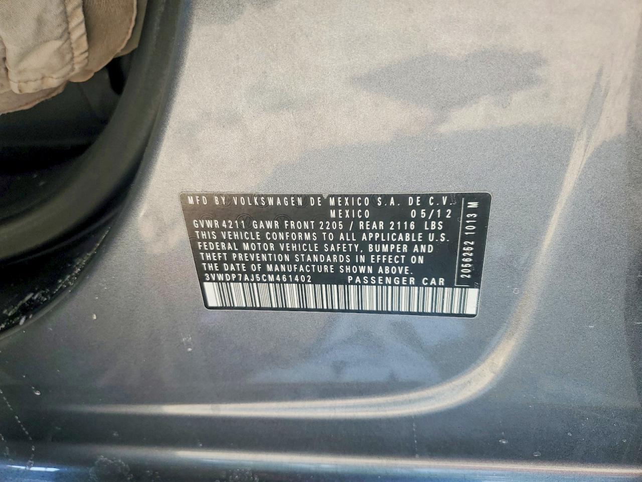 2012 Volkswagen Jetta Se Charcoal vin: 3VWDP7AJ5CM461402