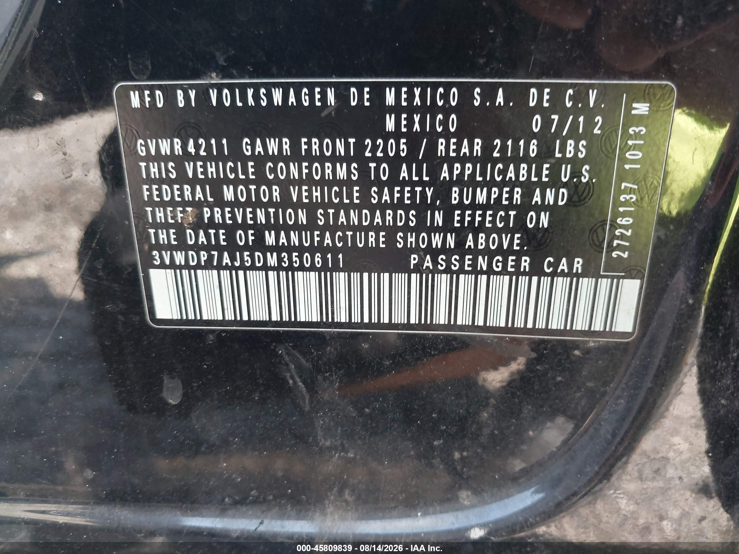 2013 Volkswagen Jetta 2.5l Se Black vin: 3VWDP7AJ5DM350611