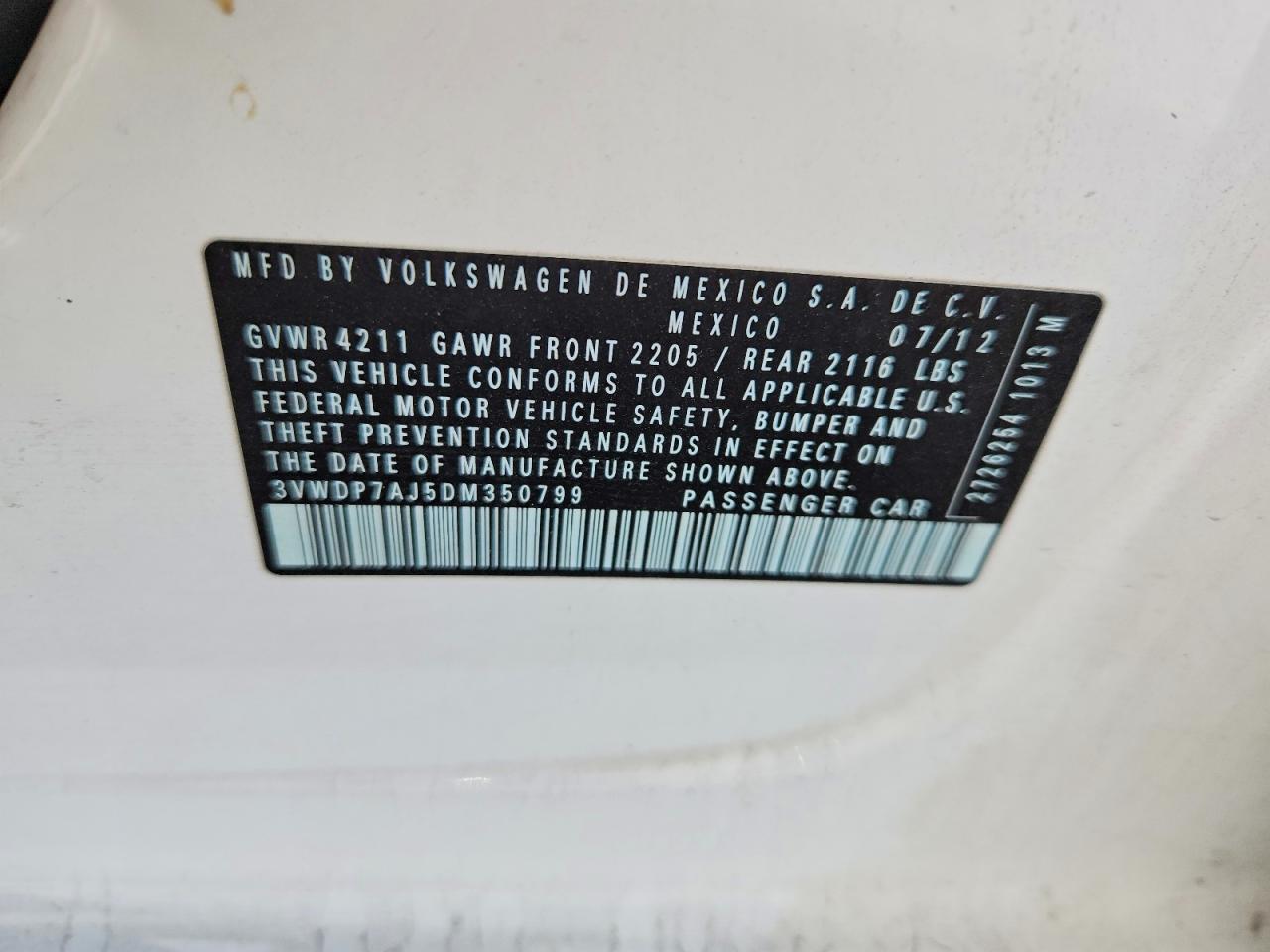 2013 Volkswagen Jetta Se White vin: 3VWDP7AJ5DM350799