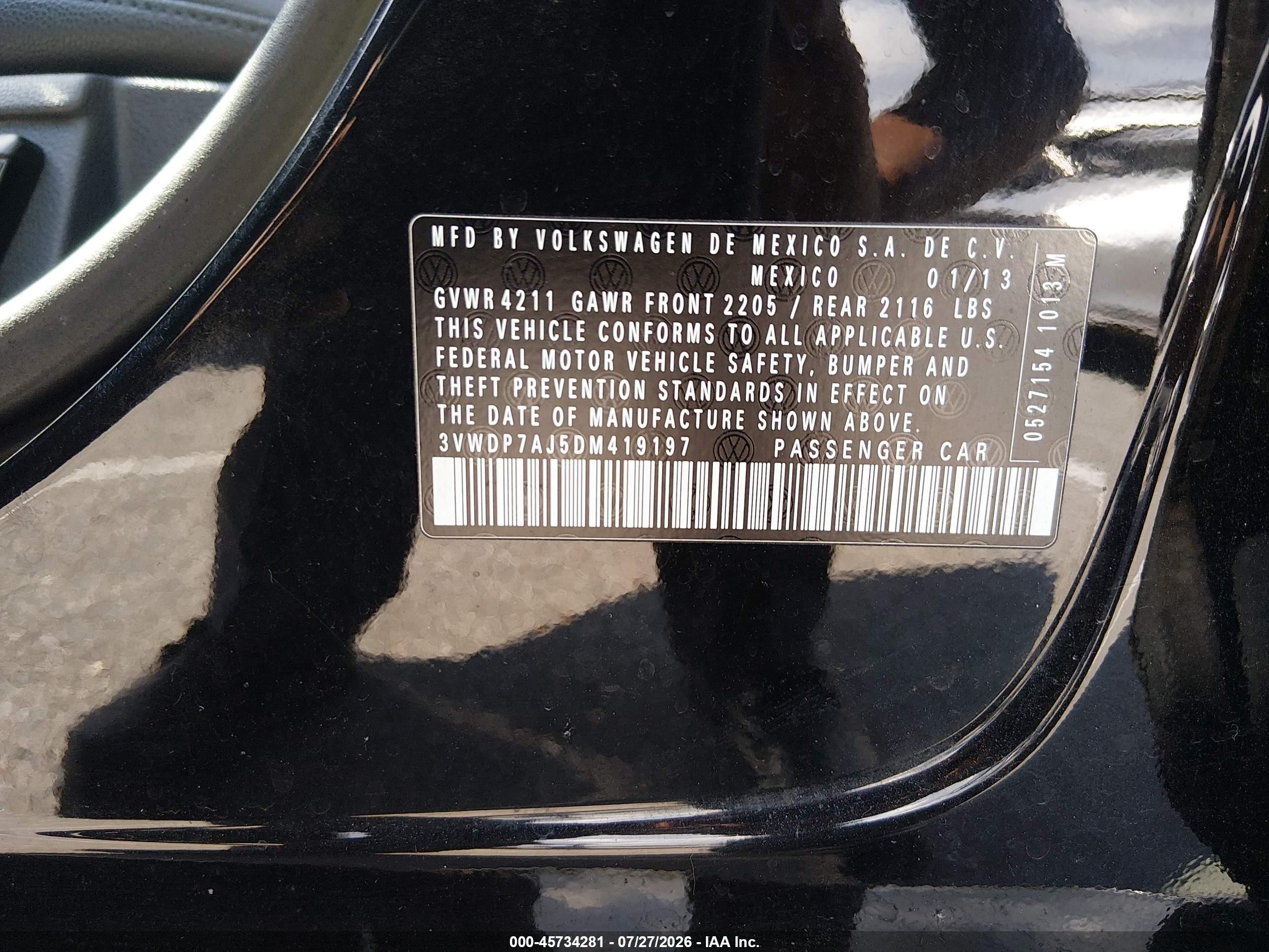 2013 Volkswagen Jetta 2.5l Se Black vin: 3VWDP7AJ5DM419197