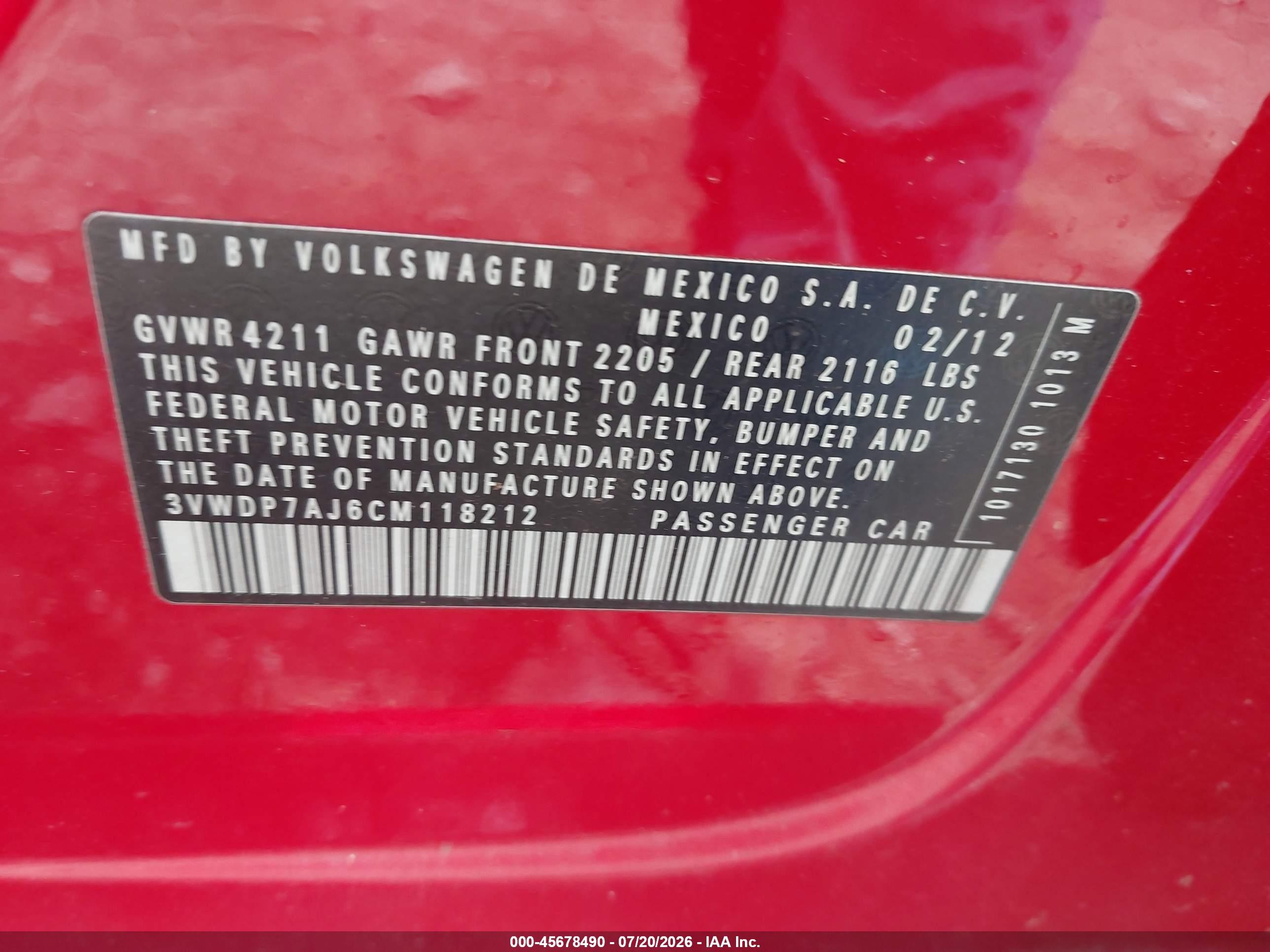 2012 Volkswagen Jetta 2.5l Se Красный vin: 3VWDP7AJ6CM118212
