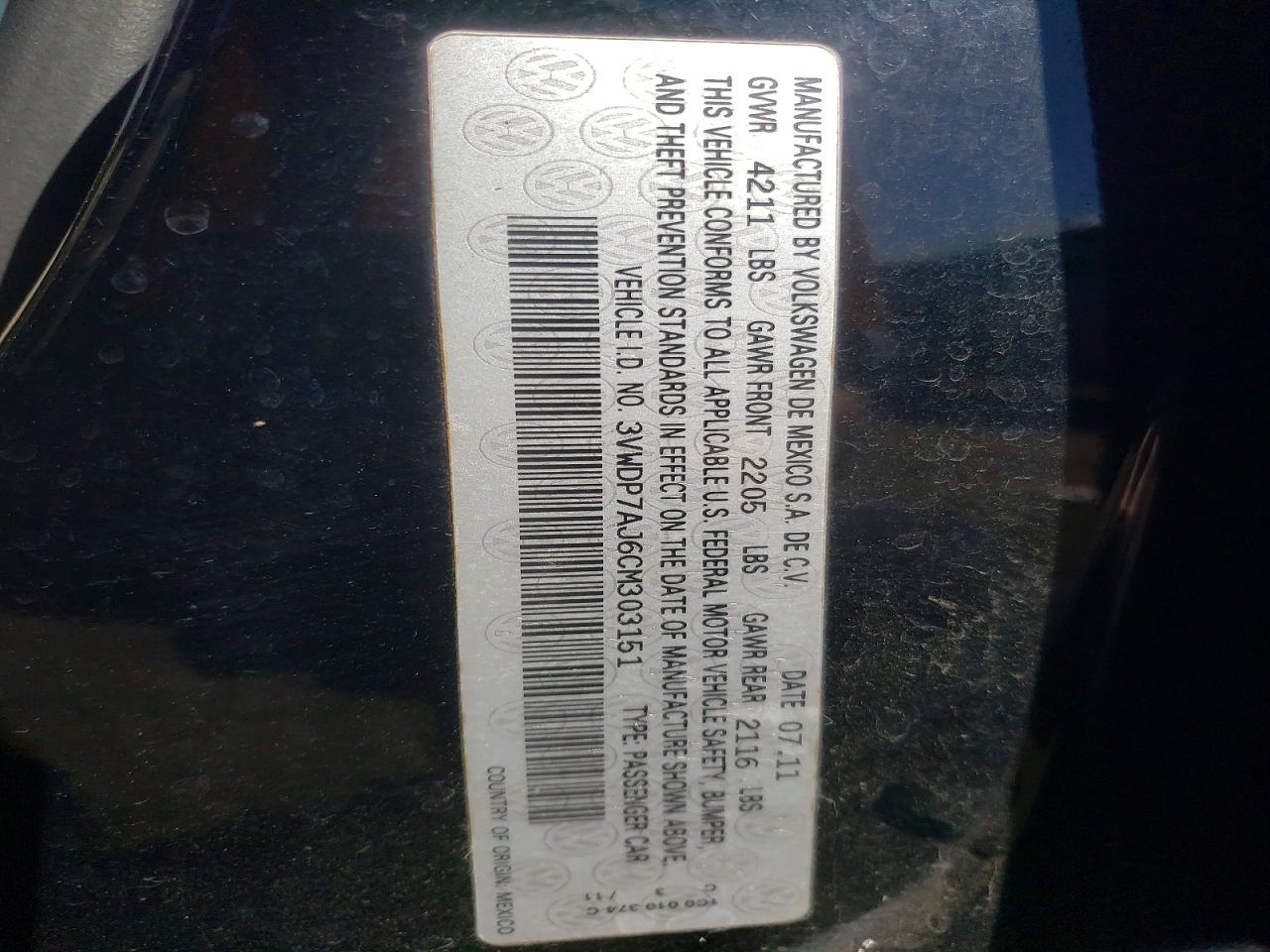 2012 Volkswagen Jetta Se Black vin: 3VWDP7AJ6CM303151