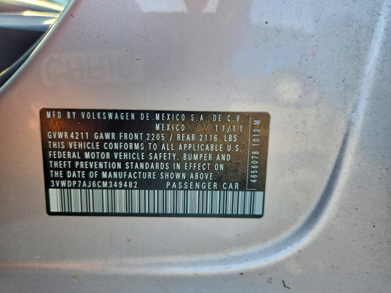 2012 Volkswagen Jetta Se Silver vin: 3VWDP7AJ6CM349482