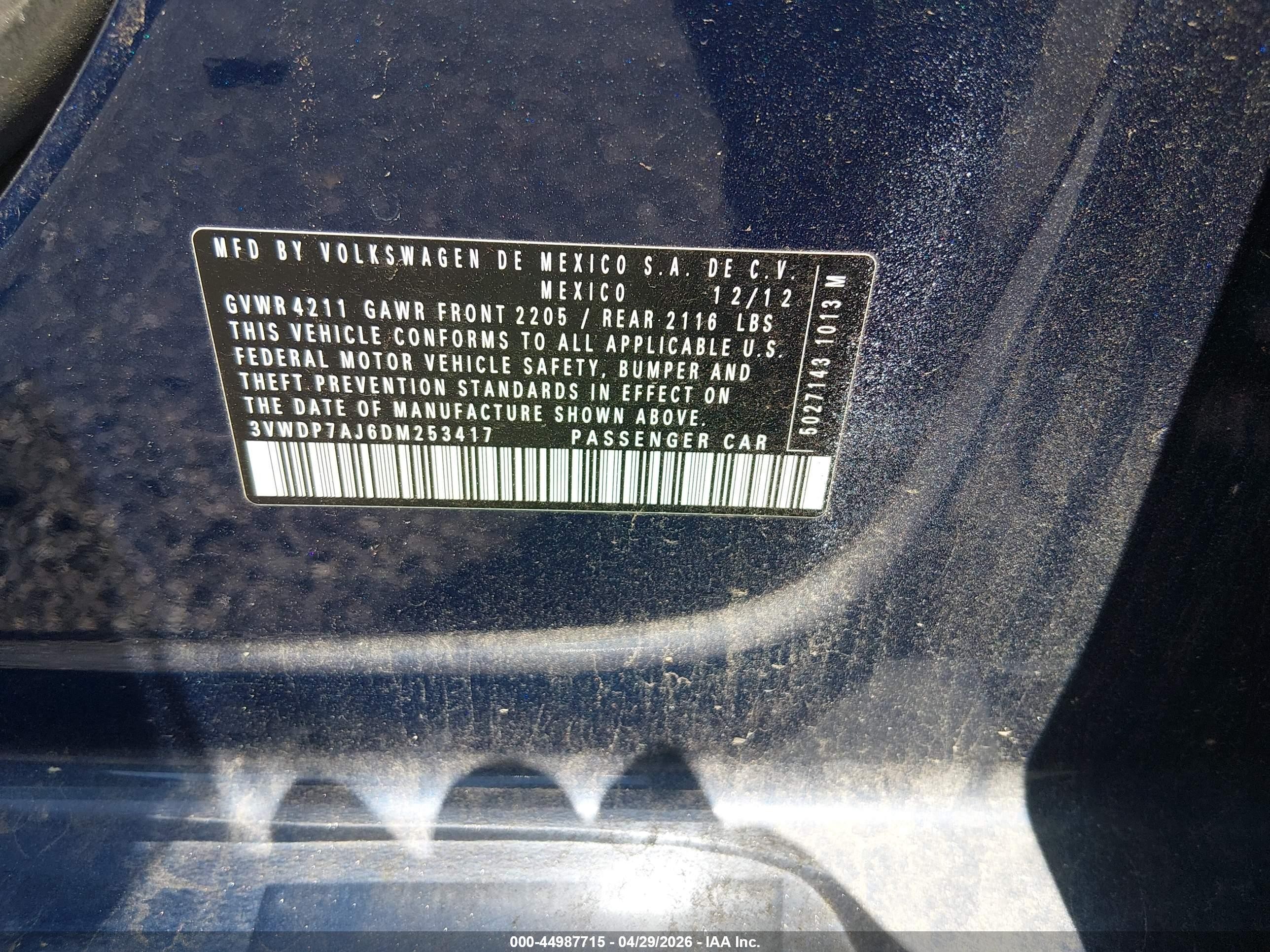 2013 Volkswagen Jetta 2.5l Se Blue vin: 3VWDP7AJ6DM253417