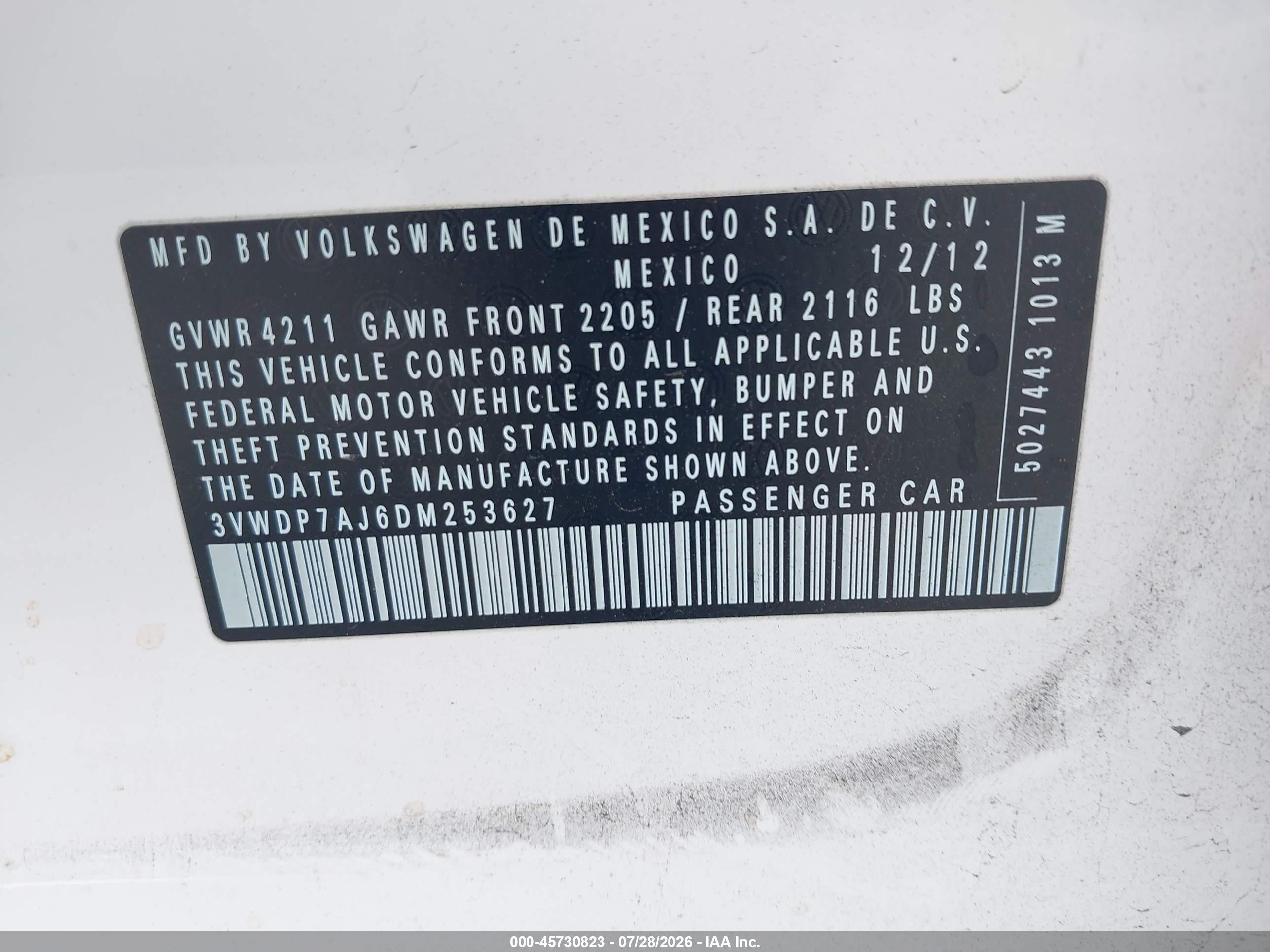 2013 Volkswagen Jetta 2.5l Se White vin: 3VWDP7AJ6DM253627