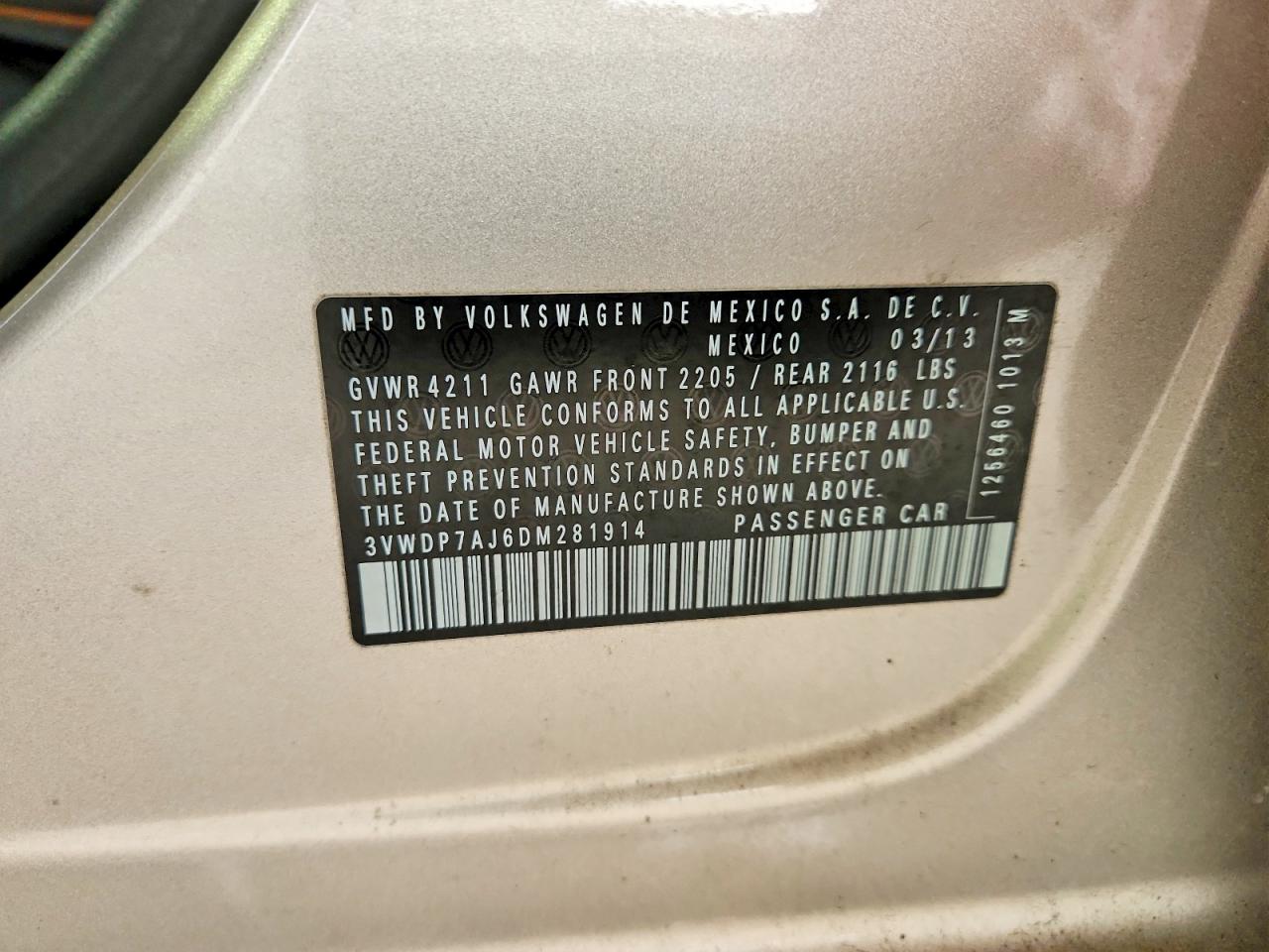 2013 Volkswagen Jetta Se Tan vin: 3VWDP7AJ6DM281914