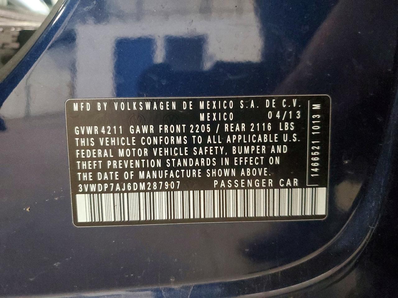 2013 Volkswagen Jetta Se Blue vin: 3VWDP7AJ6DM287907