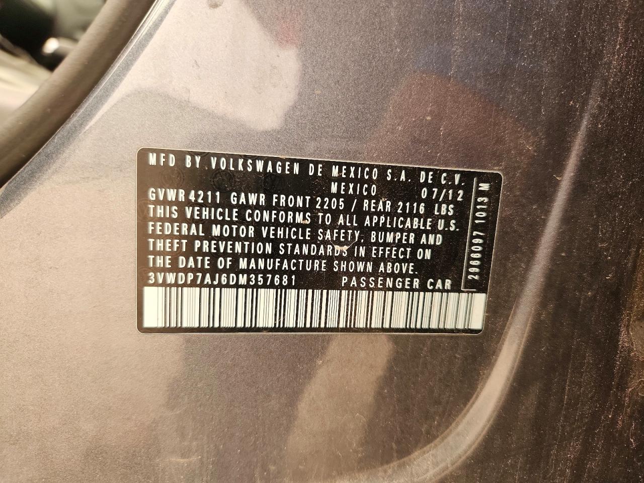 2013 Volkswagen Jetta Se Charcoal vin: 3VWDP7AJ6DM357681