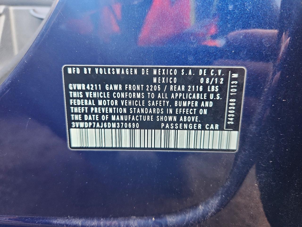 2013 Volkswagen Jetta Se Blue vin: 3VWDP7AJ6DM370690