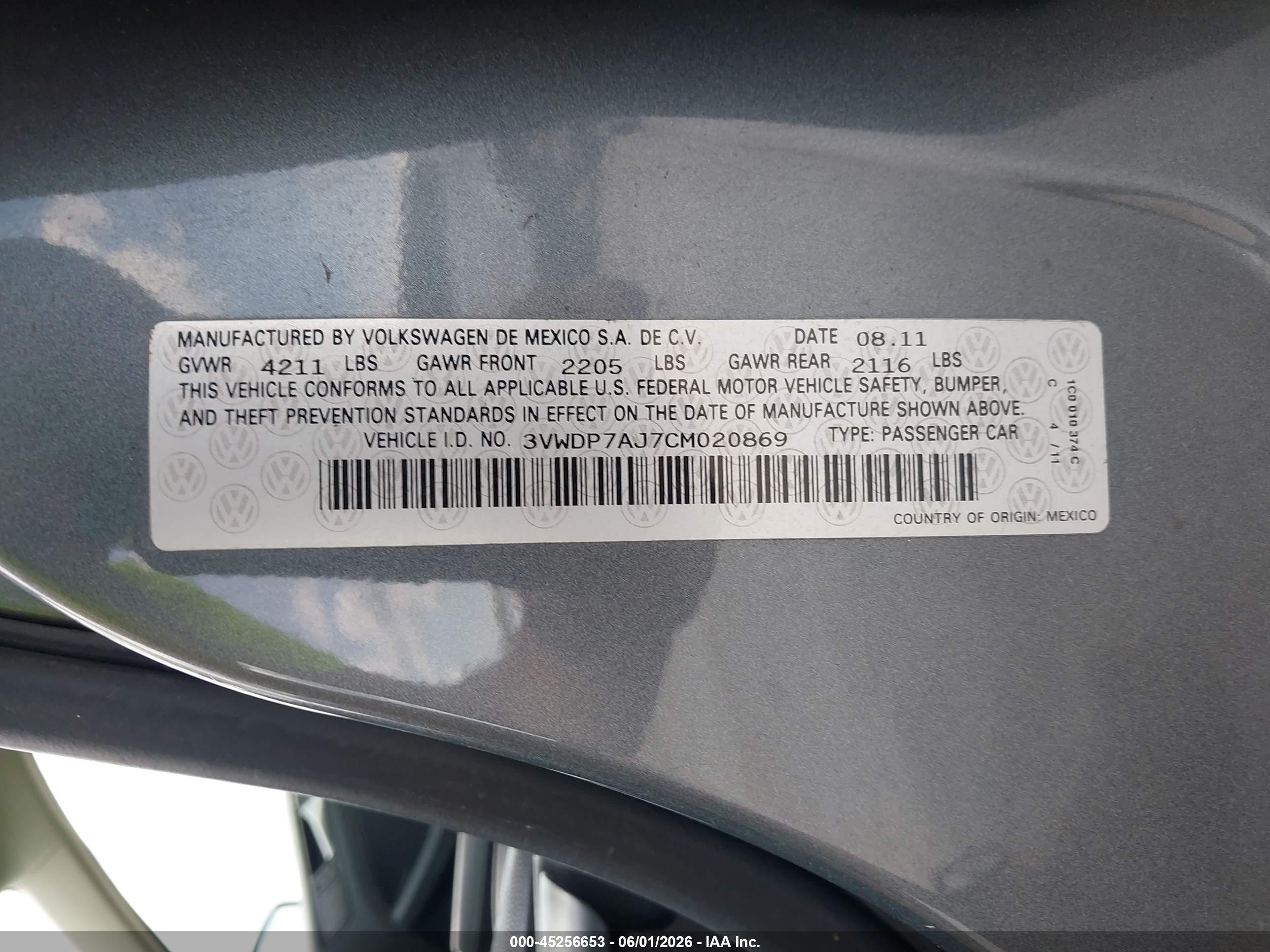 2012 Volkswagen Jetta 2.5l Se Gray vin: 3VWDP7AJ7CM020869