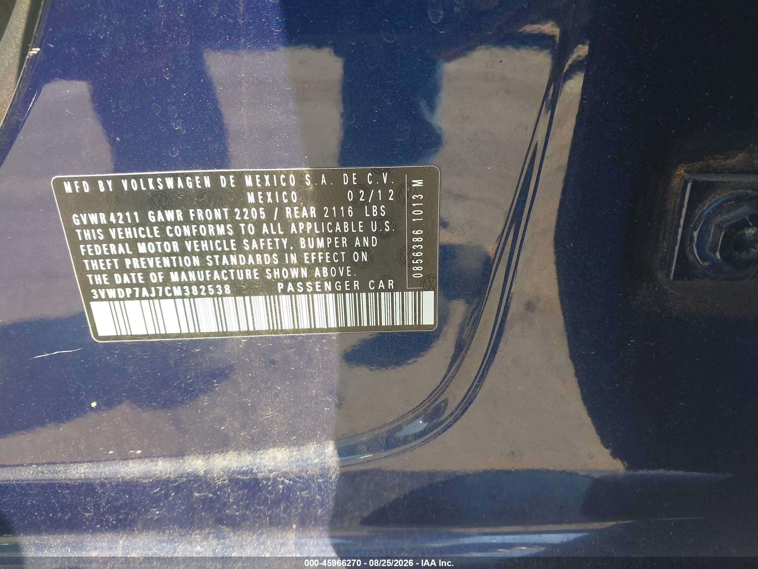 2012 Volkswagen Jetta 2.5l Se Blue vin: 3VWDP7AJ7CM382538