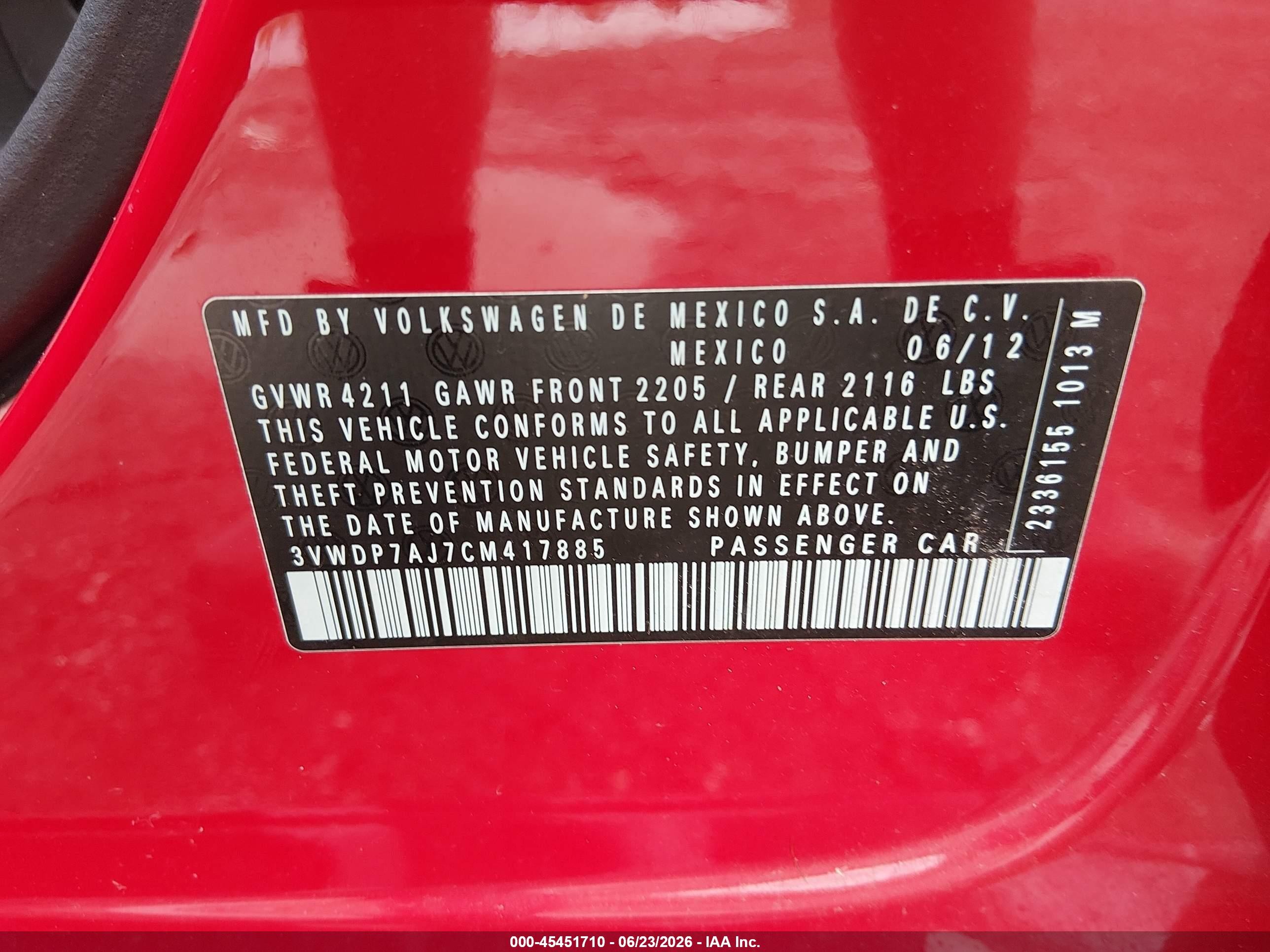 2012 Volkswagen Jetta 2.5l Se Red vin: 3VWDP7AJ7CM417885