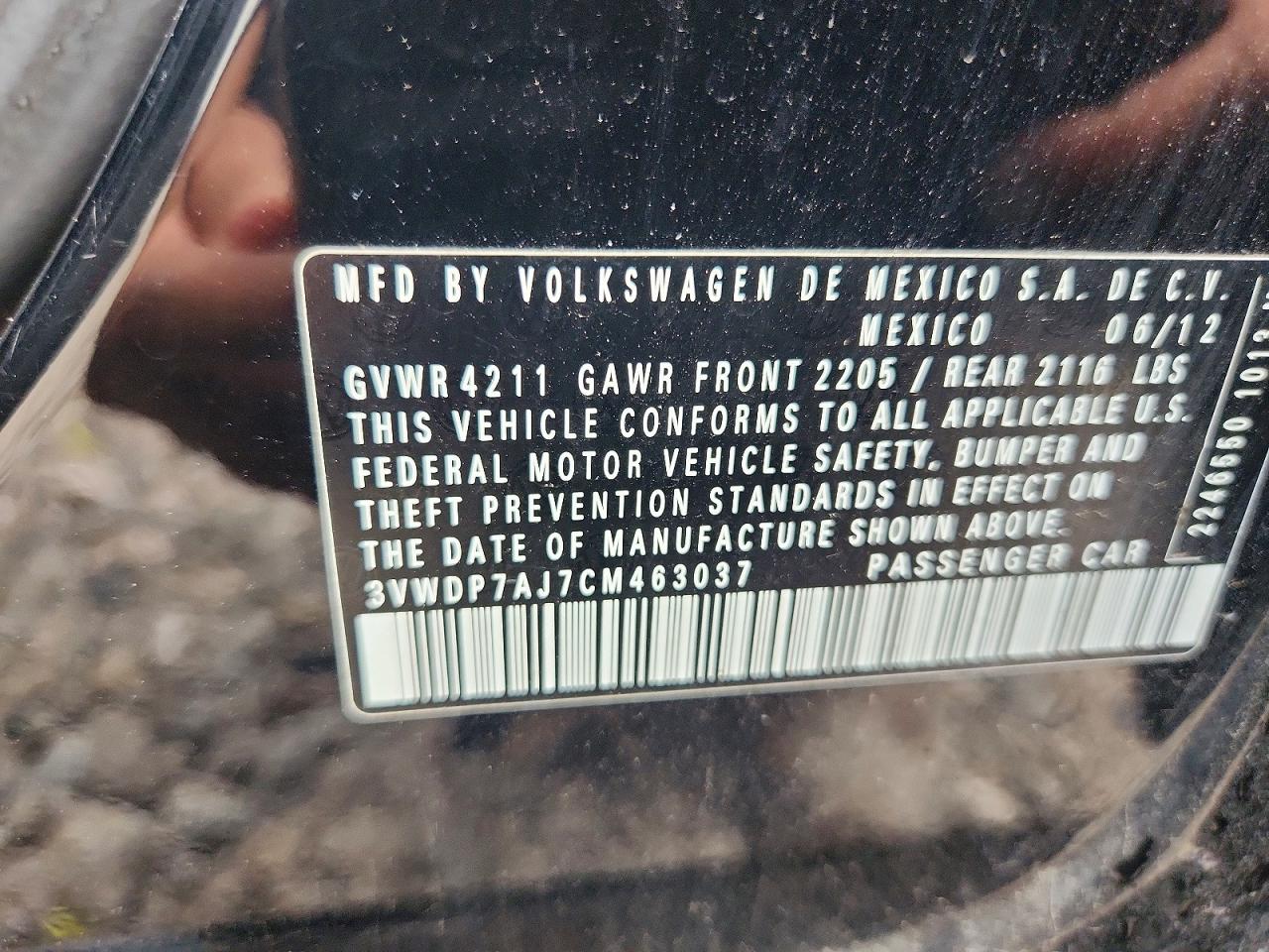 2012 Volkswagen Jetta Se Black vin: 3VWDP7AJ7CM463037