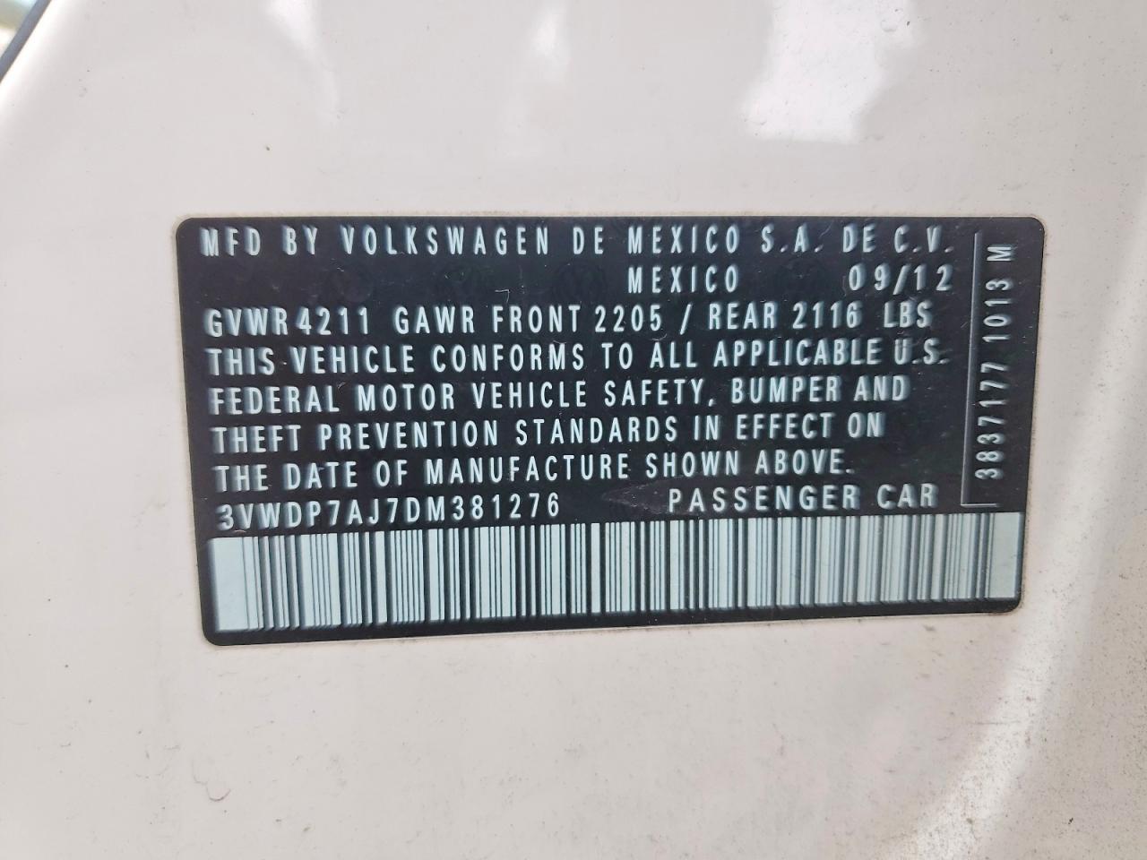 2013 Volkswagen Jetta Se White vin: 3VWDP7AJ7DM381276