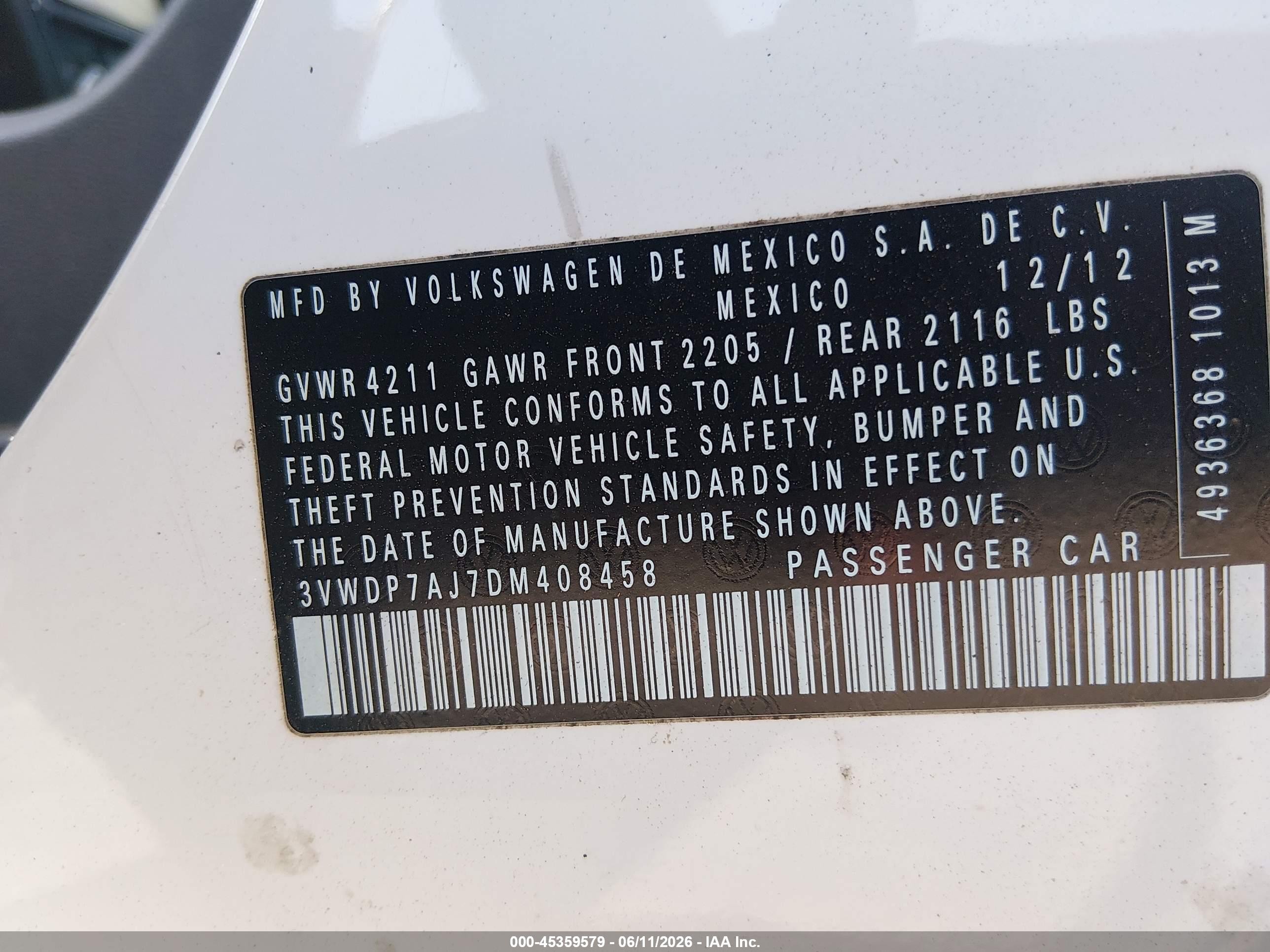 2013 Volkswagen Jetta 2.5l Se White vin: 3VWDP7AJ7DM408458