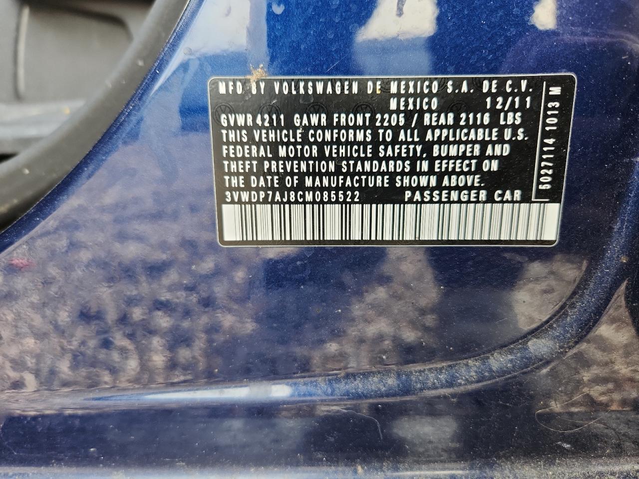 2012 Volkswagen Jetta Se Blue vin: 3VWDP7AJ8CM085522