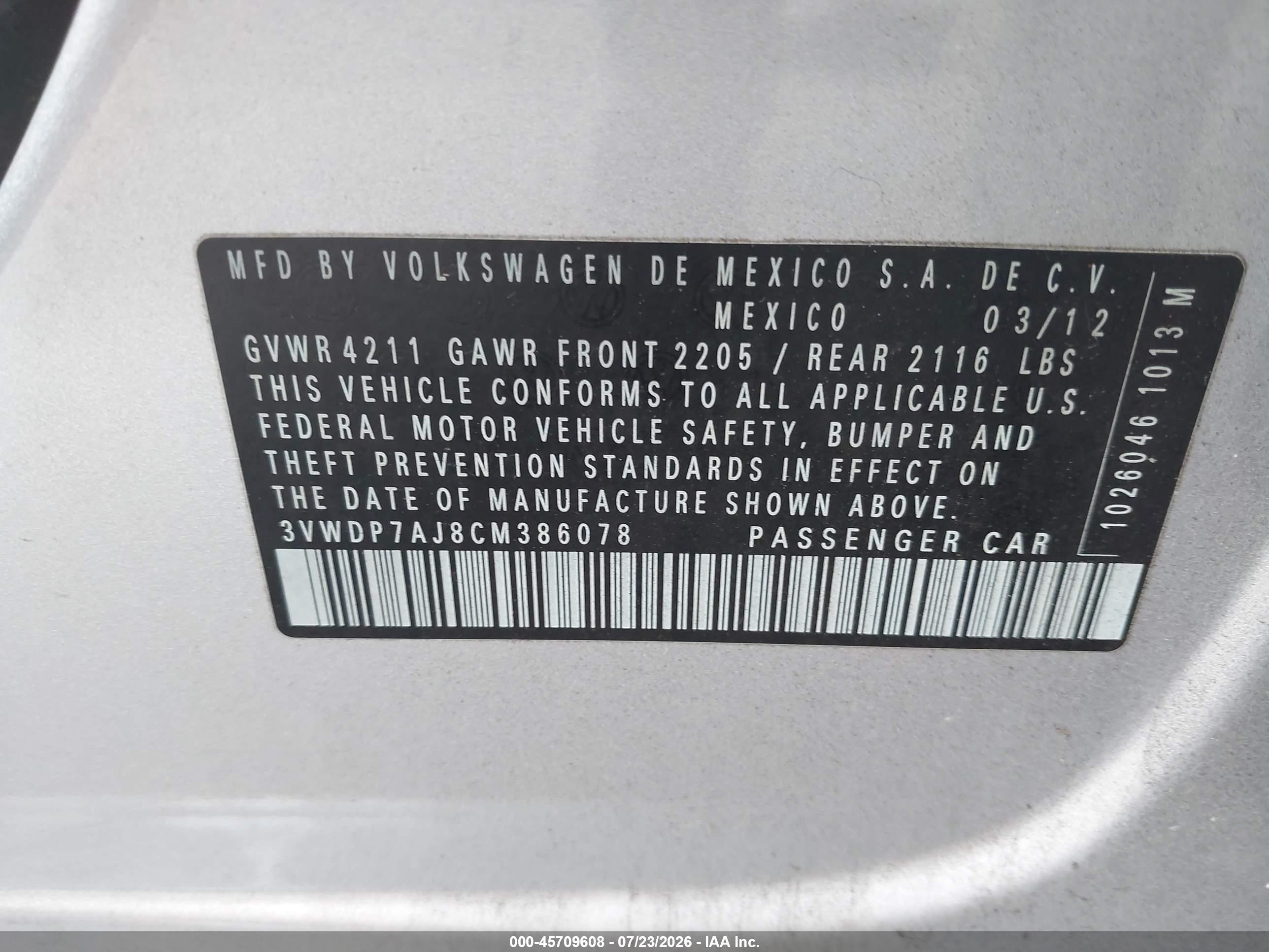 2012 Volkswagen Jetta 2.5l Se Silver vin: 3VWDP7AJ8CM386078