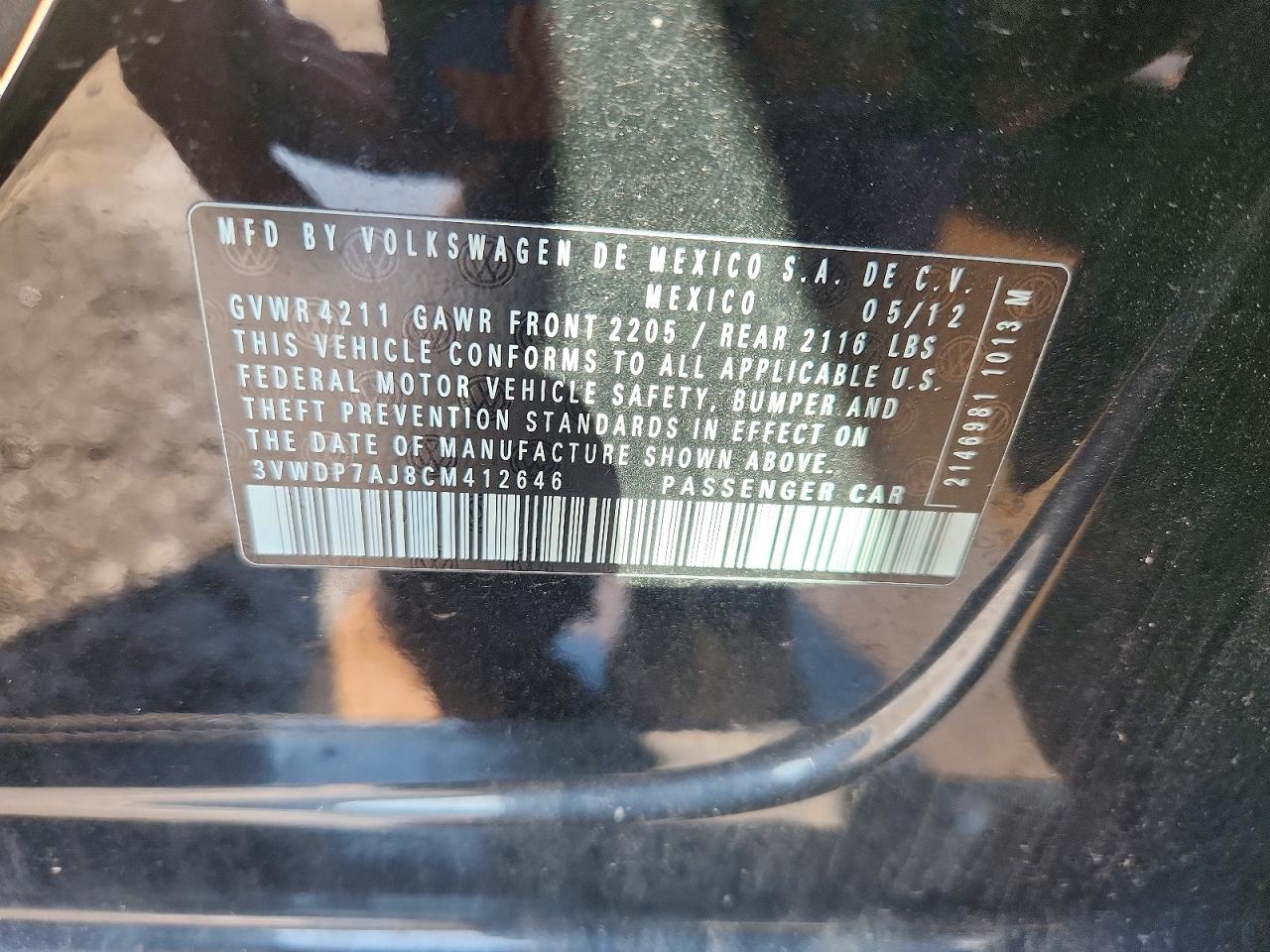 2012 Volkswagen Jetta Se Black vin: 3VWDP7AJ8CM412646