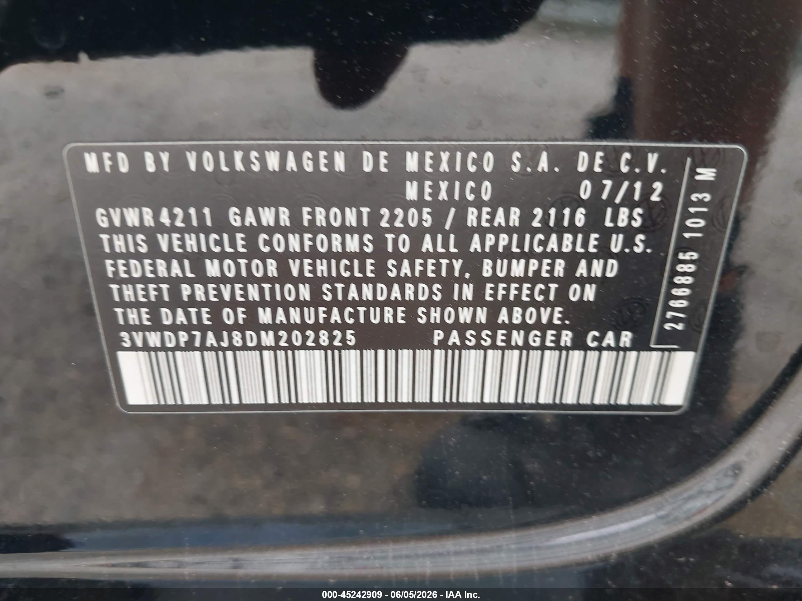 2013 Volkswagen Jetta 2.5l Se Черный vin: 3VWDP7AJ8DM202825