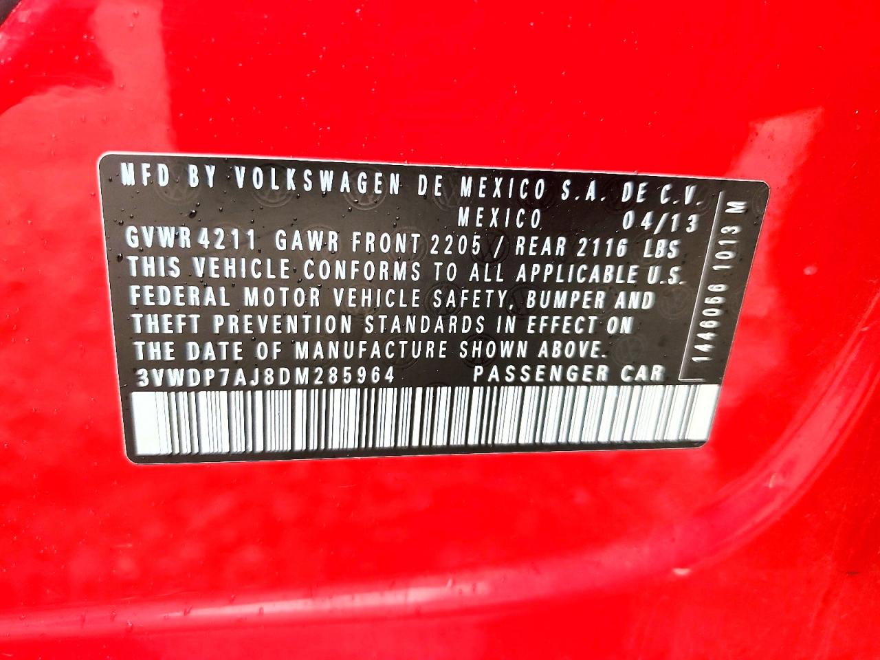 2013 Volkswagen Jetta Se Red vin: 3VWDP7AJ8DM285964
