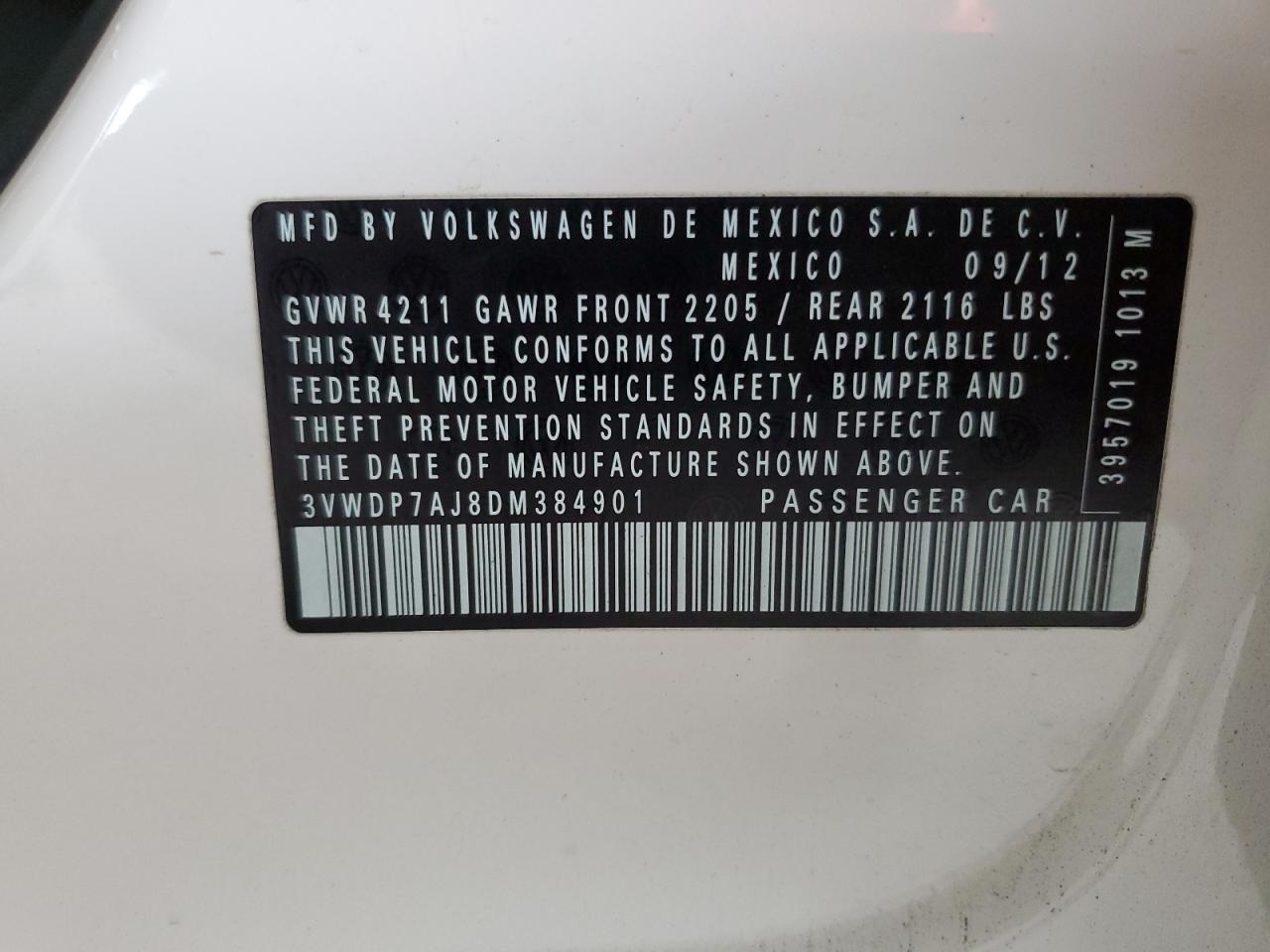 2013 Volkswagen Jetta Белый vin: 3VWDP7AJ8DM384901