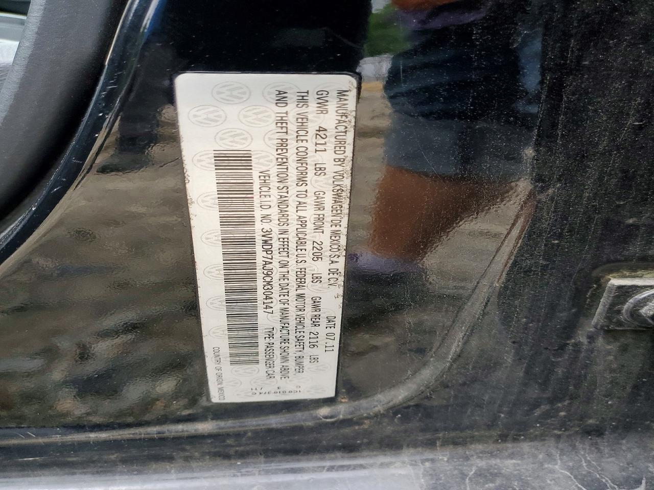 2012 Volkswagen Jetta Se Black vin: 3VWDP7AJ9CM304147
