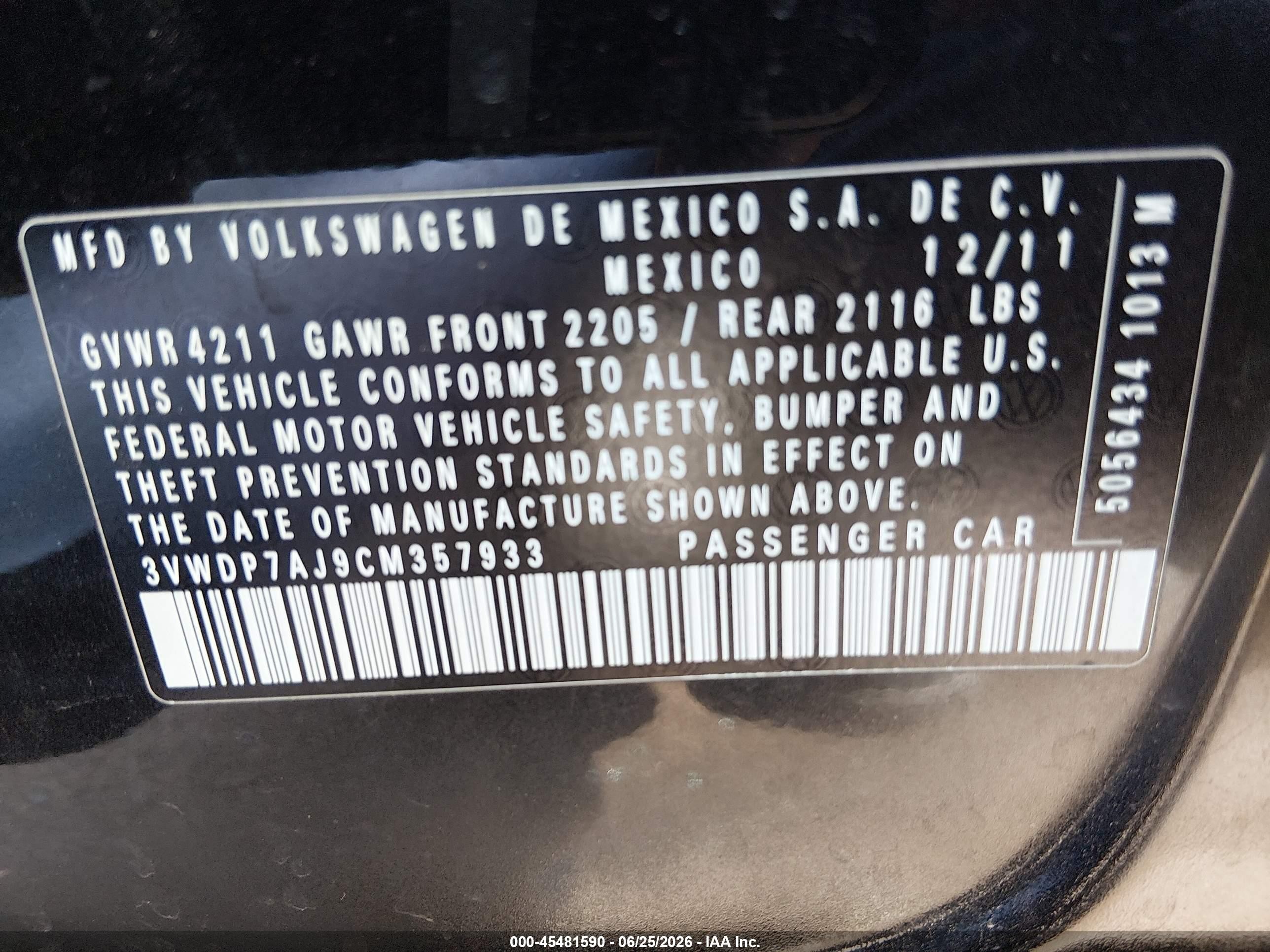 2012 Volkswagen Jetta 2.5l Se Black vin: 3VWDP7AJ9CM357933