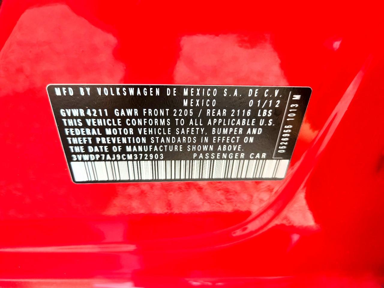2012 Volkswagen Jetta Se Red vin: 3VWDP7AJ9CM372903
