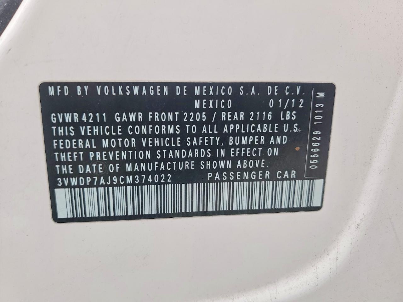 2012 Volkswagen Jetta Se Белый vin: 3VWDP7AJ9CM374022