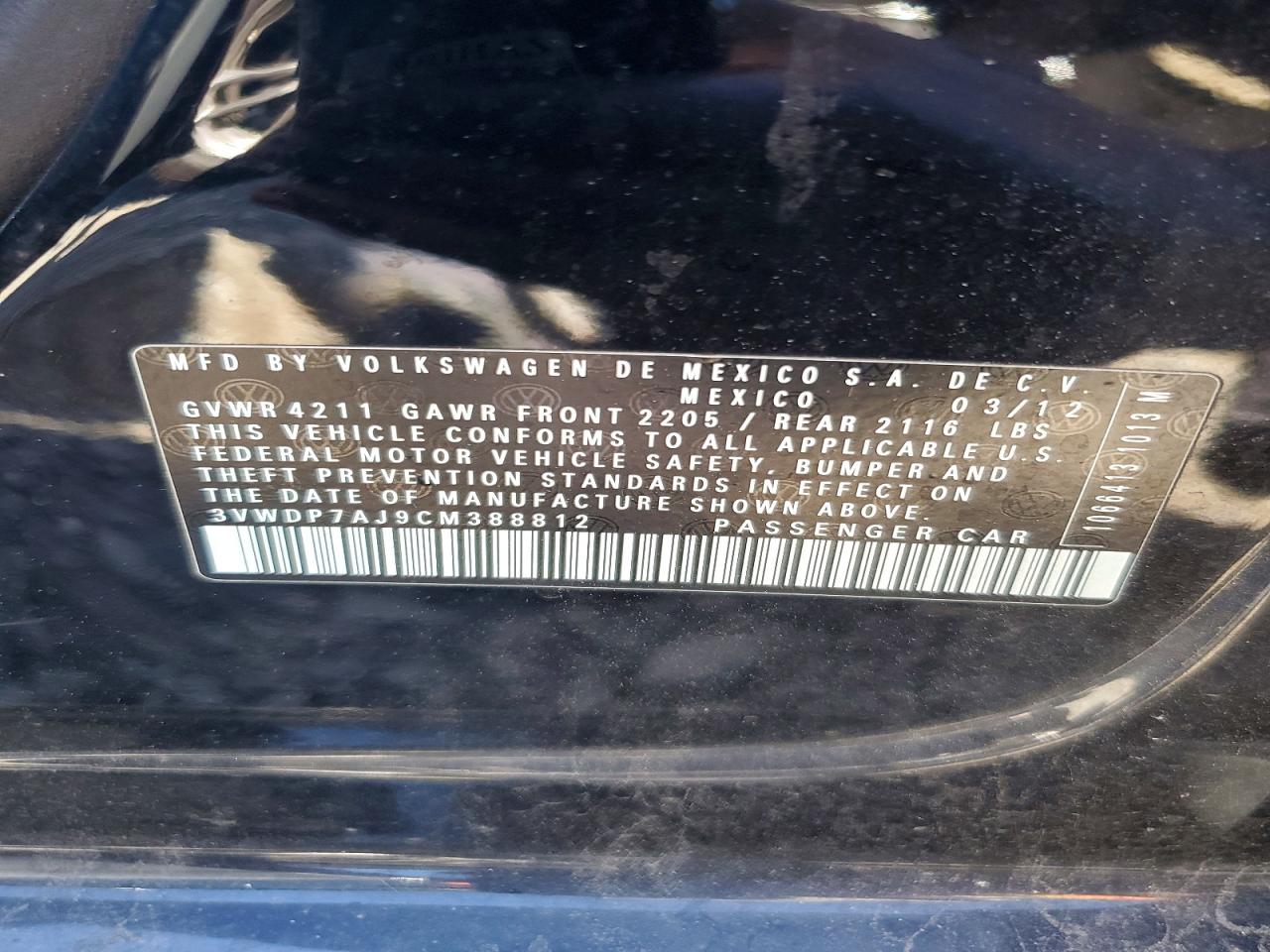 2012 Volkswagen Jetta Se Черный vin: 3VWDP7AJ9CM388812