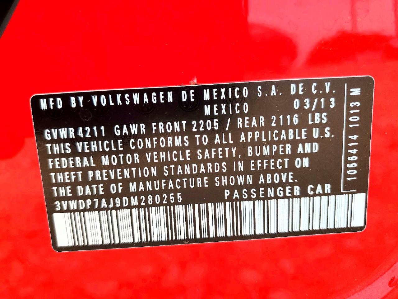 2013 Volkswagen Jetta Se Red vin: 3VWDP7AJ9DM280255