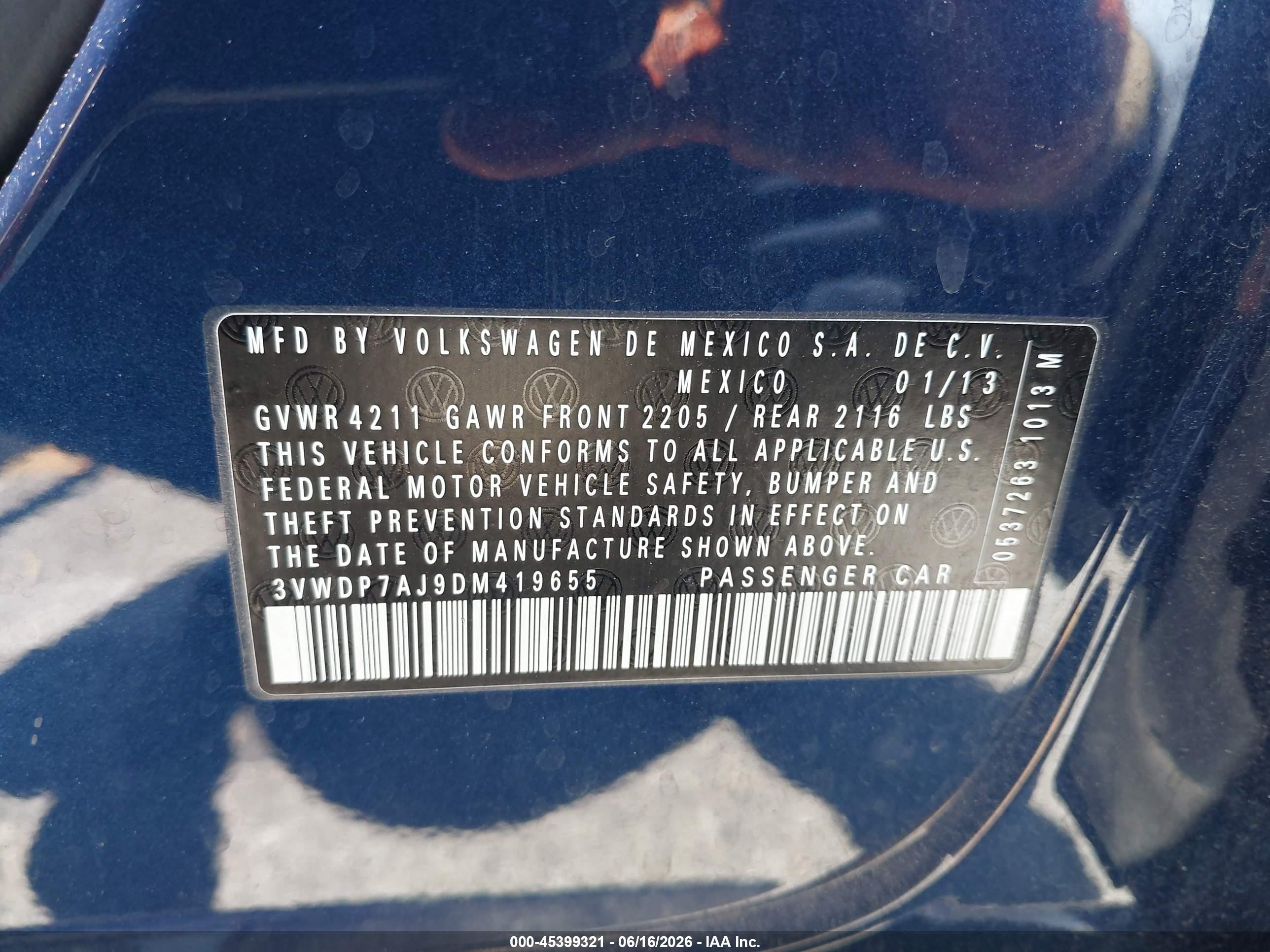 2013 Volkswagen Jetta 2.5l Se Blue vin: 3VWDP7AJ9DM419655