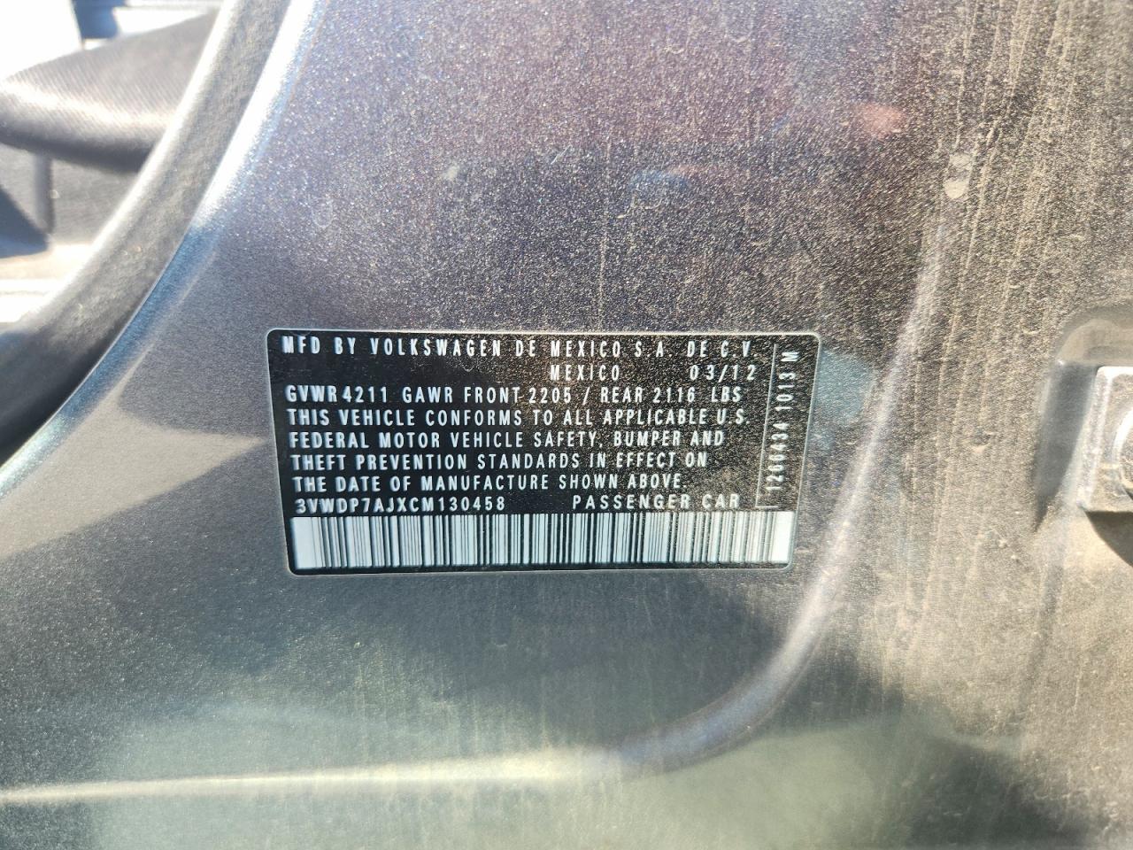 2012 Volkswagen Jetta Se Gray vin: 3VWDP7AJXCM130458