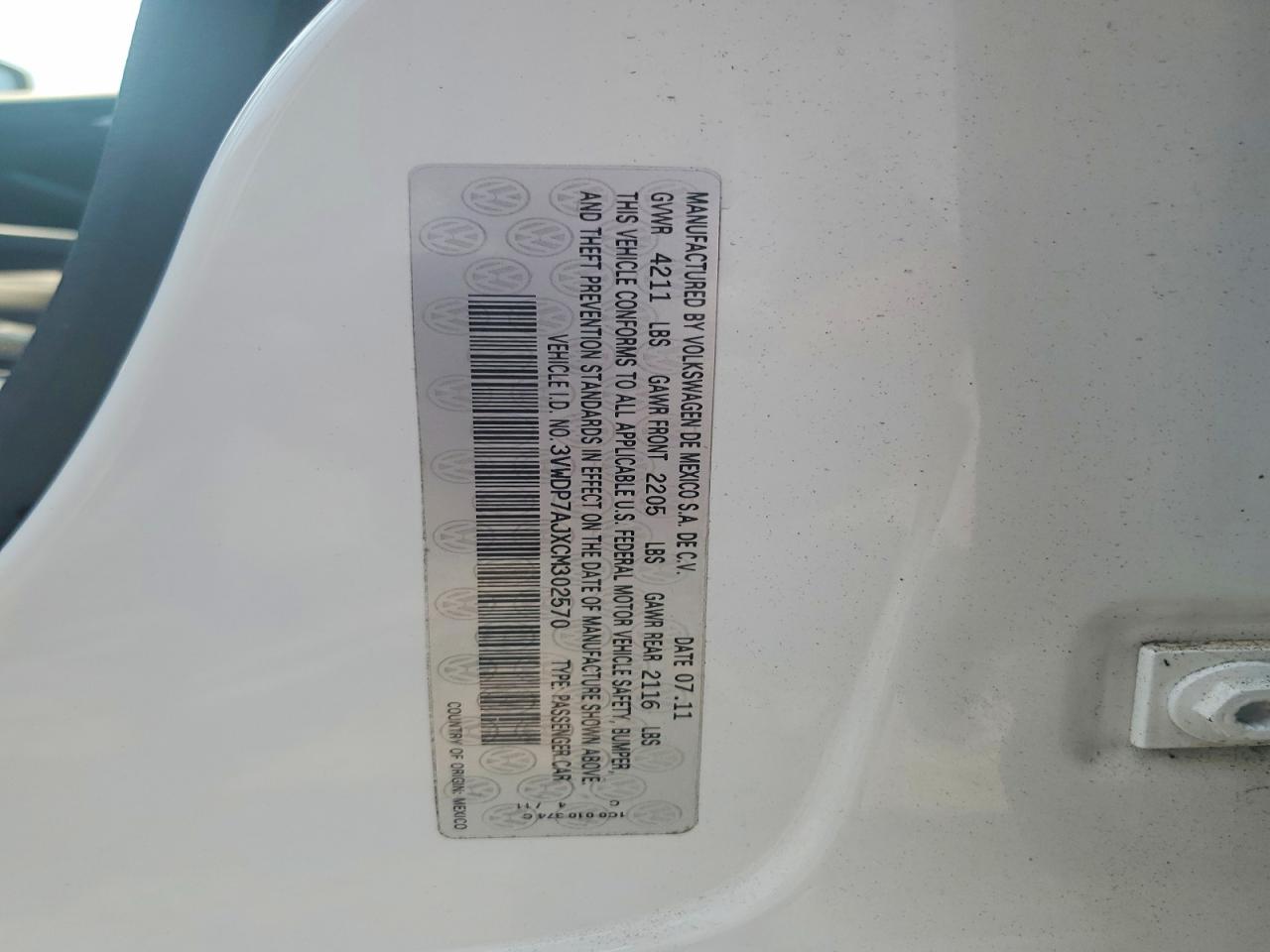 2012 Volkswagen Jetta Se White vin: 3VWDP7AJXCM302570