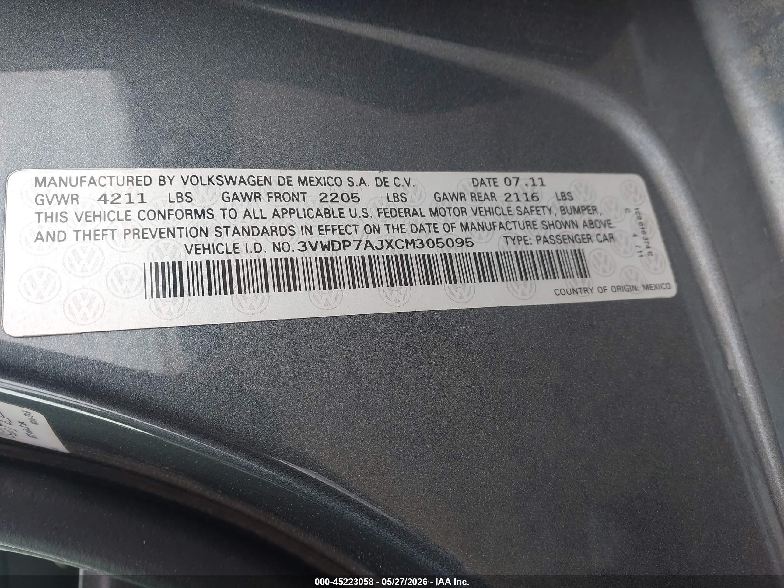 2012 Volkswagen Jetta 2.5l Se Gray vin: 3VWDP7AJXCM305095
