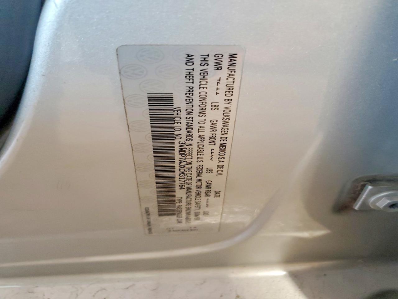 2012 Volkswagen Jetta Se Silver vin: 3VWDP7AJXCM317764