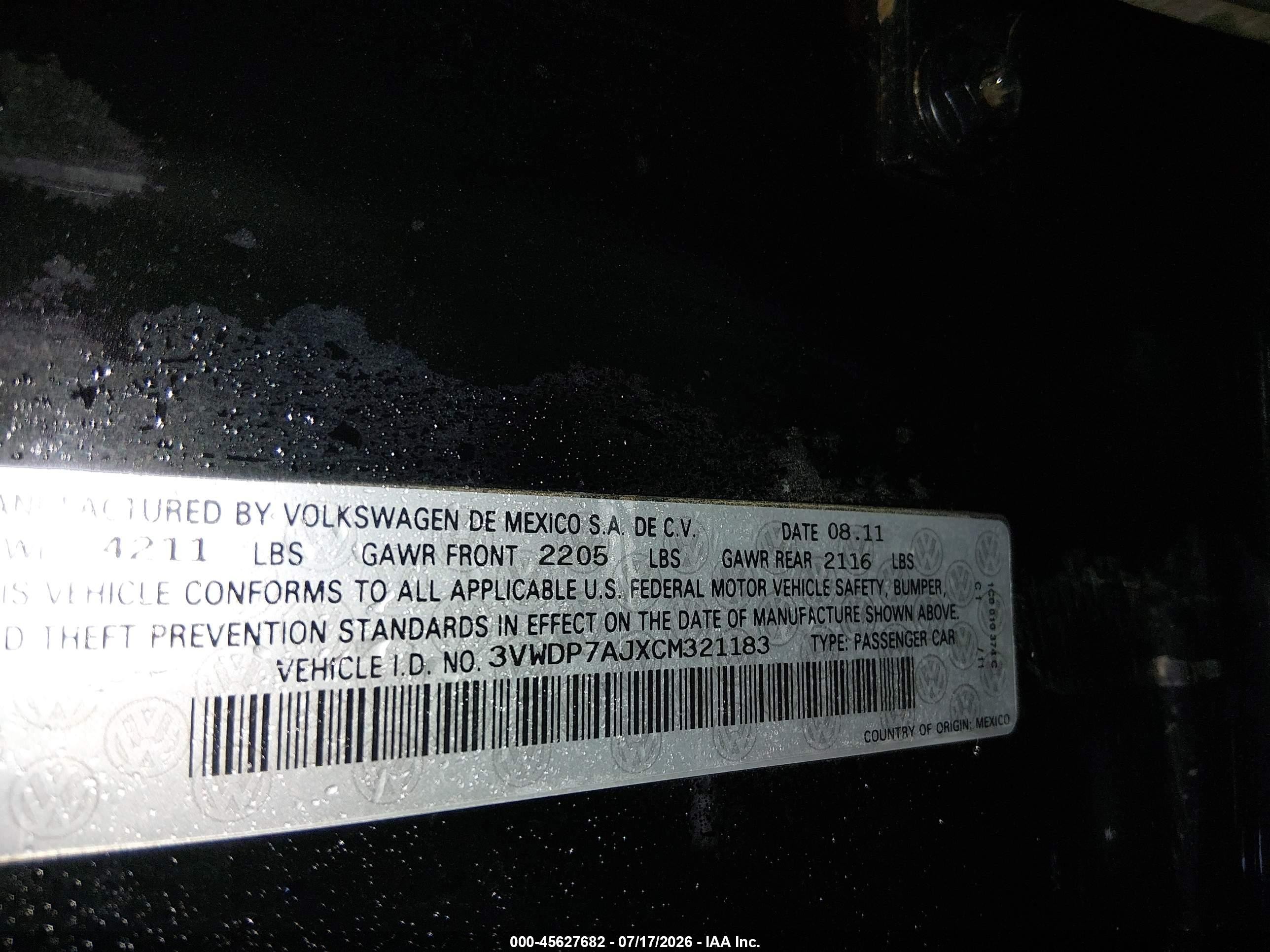 2012 Volkswagen Jetta 2.5l Se Black vin: 3VWDP7AJXCM321183