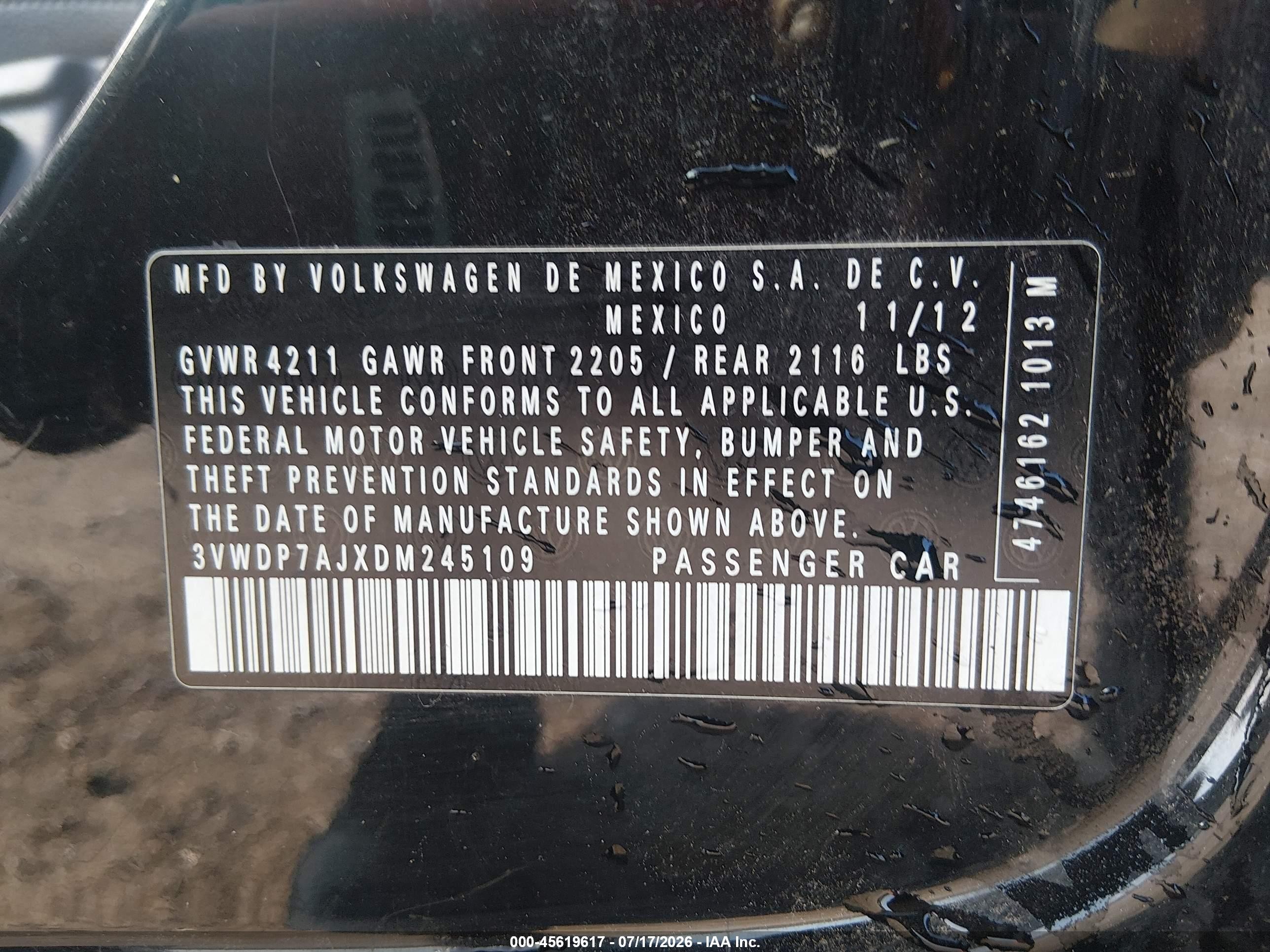 2013 Volkswagen Jetta 2.5l Se Black vin: 3VWDP7AJXDM245109