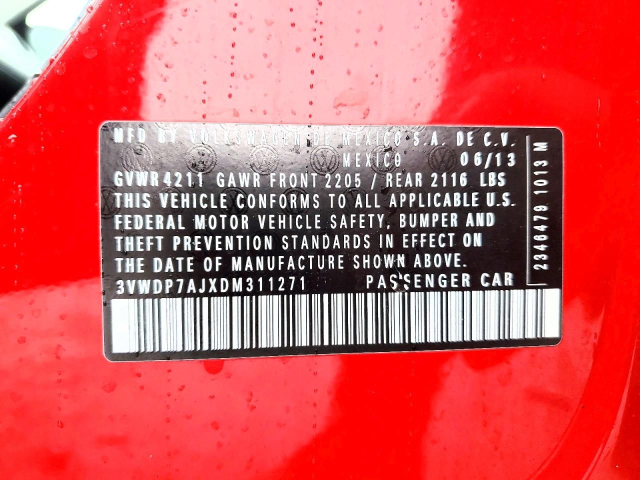 2013 Volkswagen Jetta Se Red vin: 3VWDP7AJXDM311271