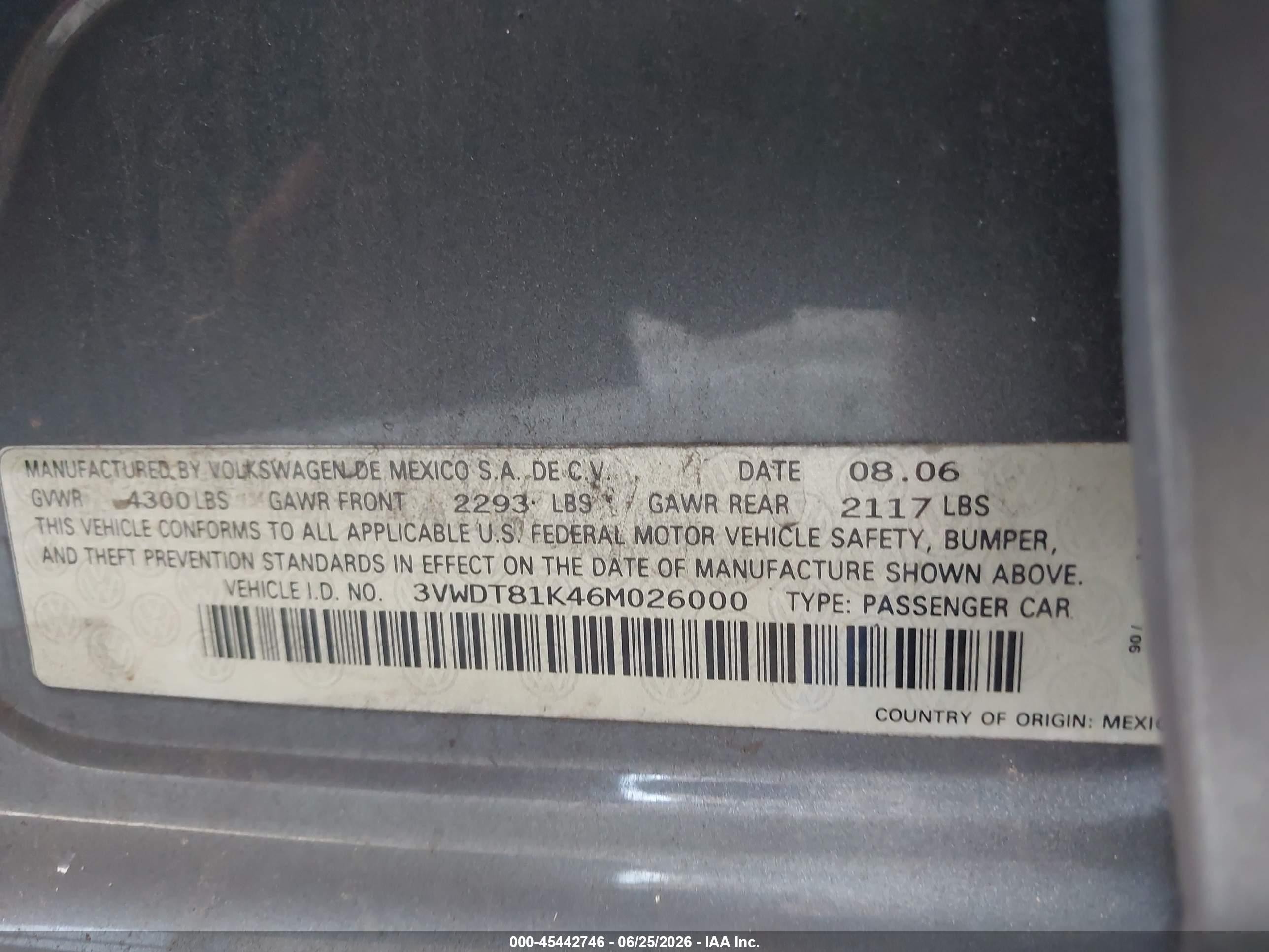 2006 Volkswagen Jetta Tdi Gray vin: 3VWDT81K46M026000
