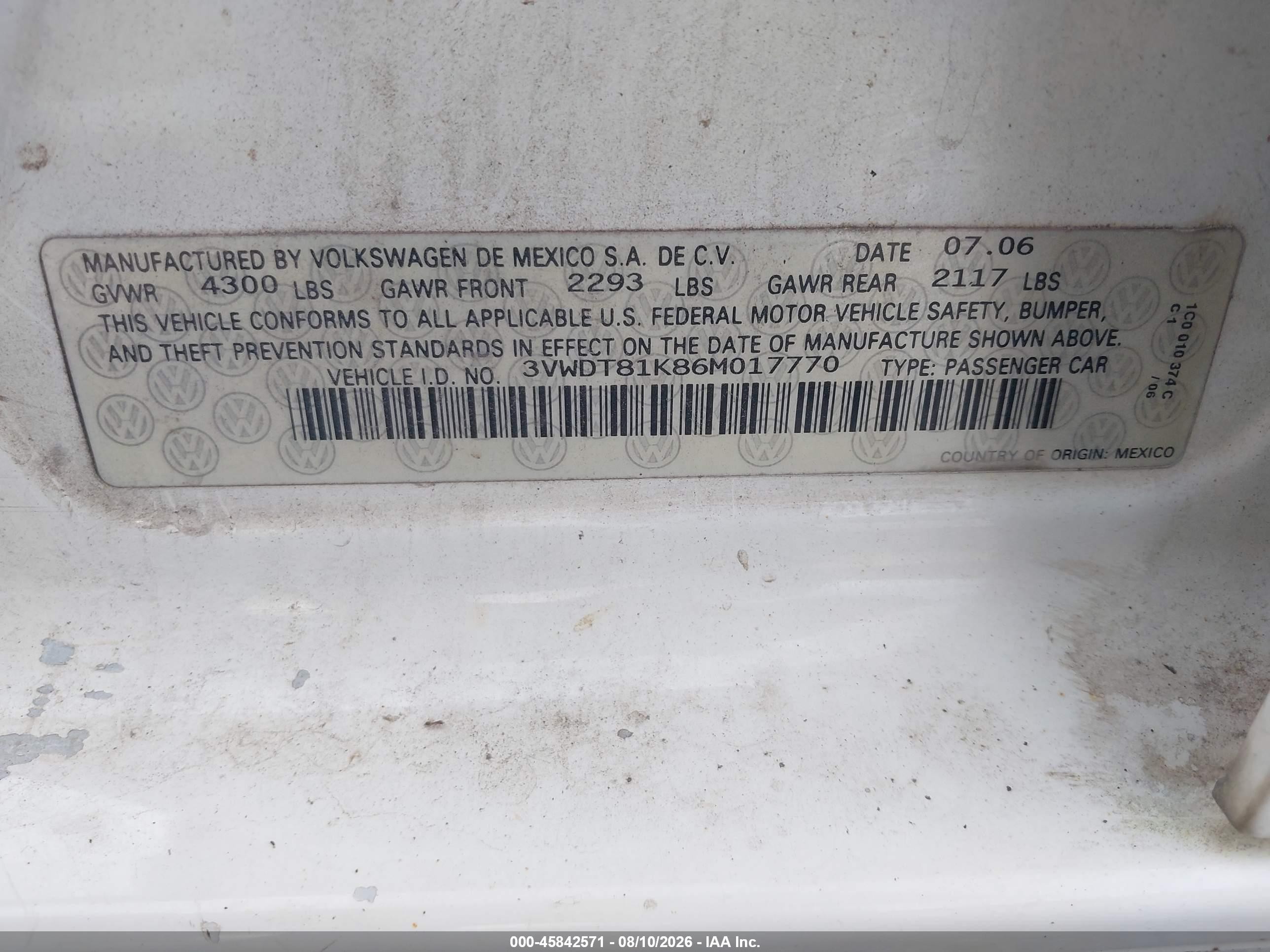 2006 Volkswagen Jetta Tdi Белый vin: 3VWDT81K86M017770