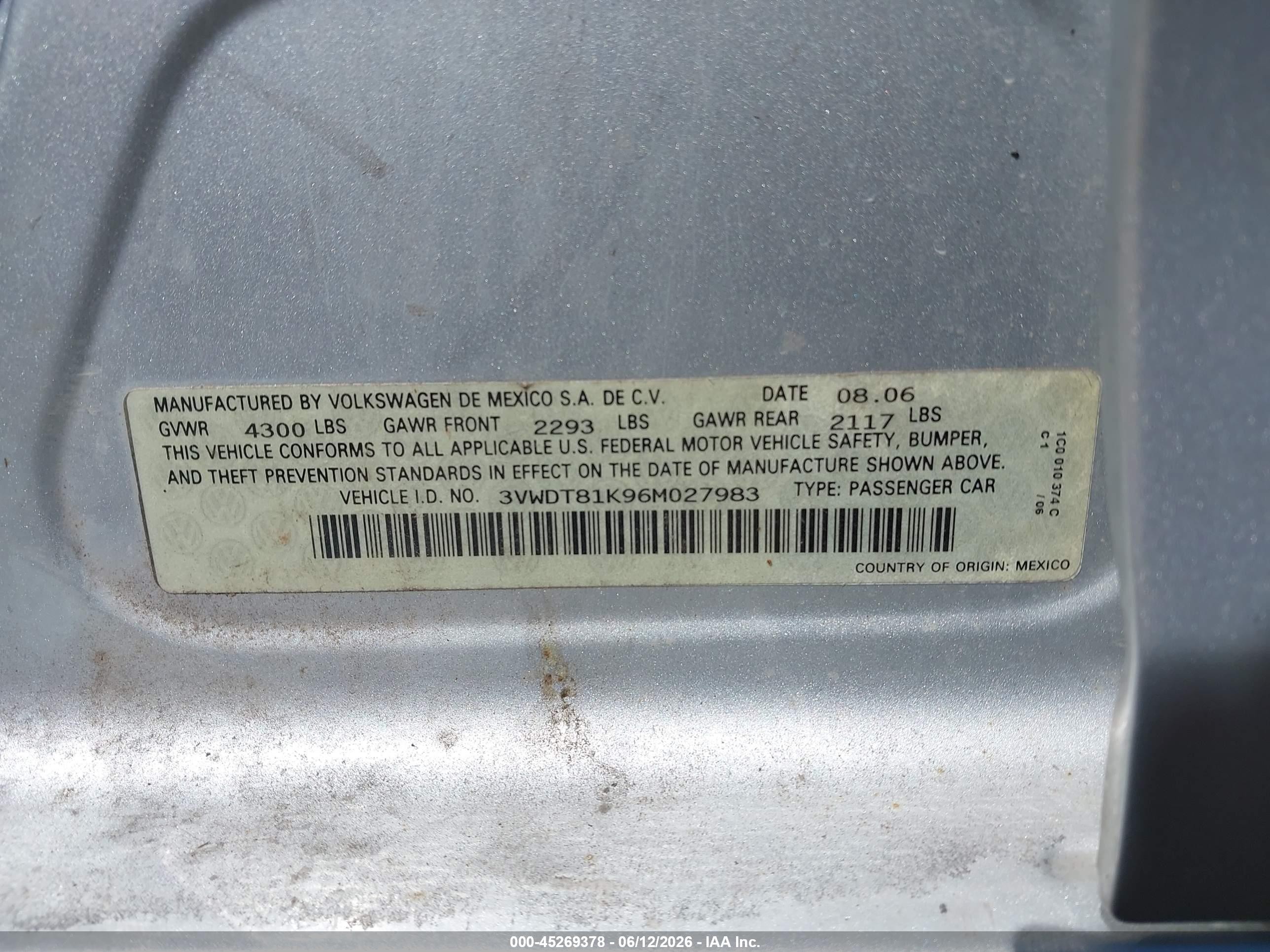 2006 Volkswagen Jetta Tdi Silver vin: 3VWDT81K96M027983